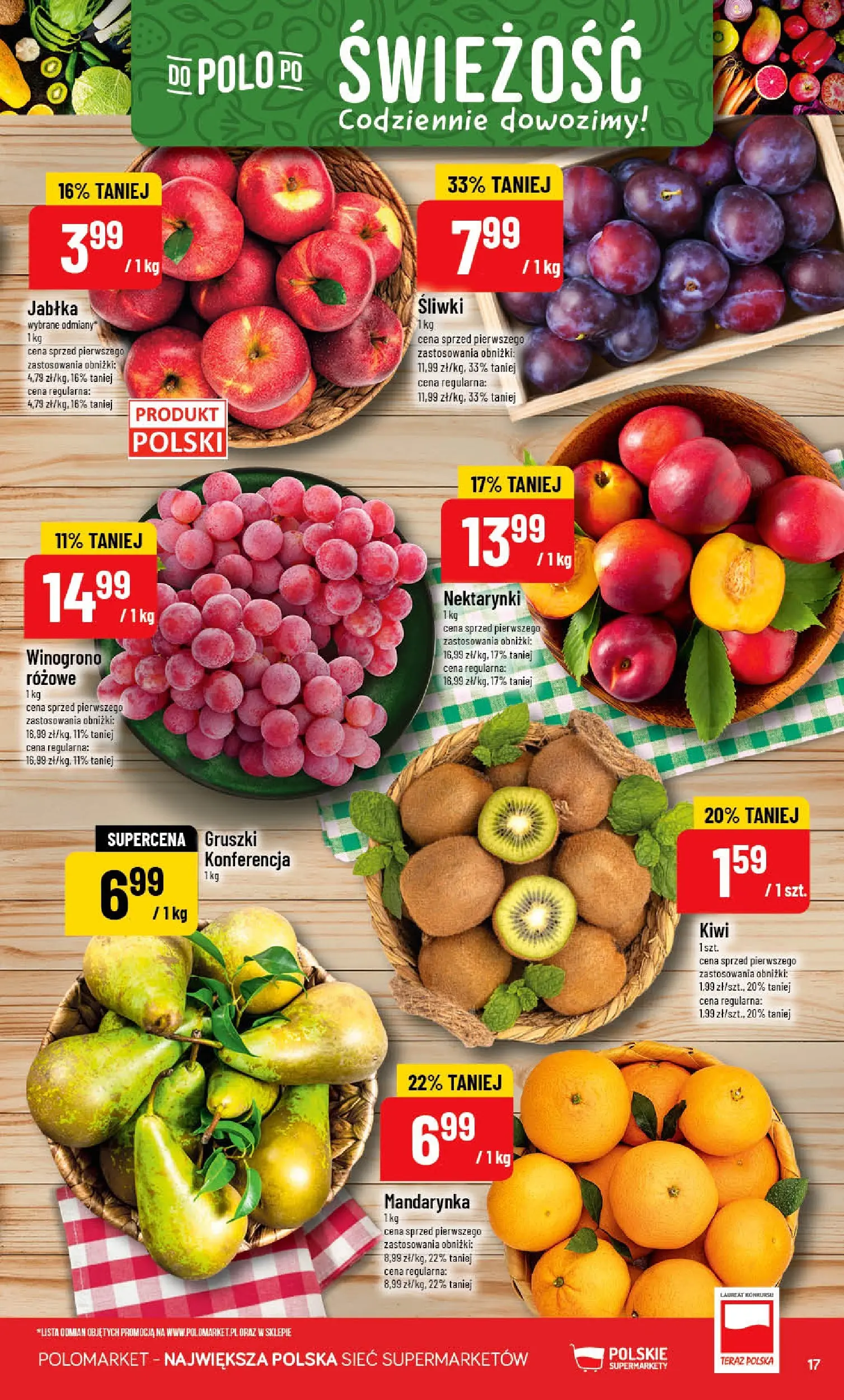 Nowa POLOmarket gazetka od jutra 18.03.2026 | Strona: 17 | Produkty: Winogrono, Śliwki, Jabłka, Kiwi