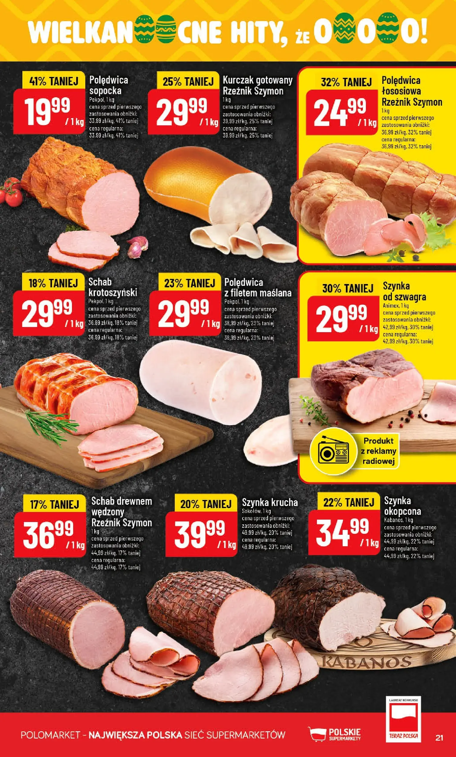 Nowa POLOmarket gazetka od jutra 18.03.2026 | Strona: 21 | Produkty: Kurczak, Schab, Szynka