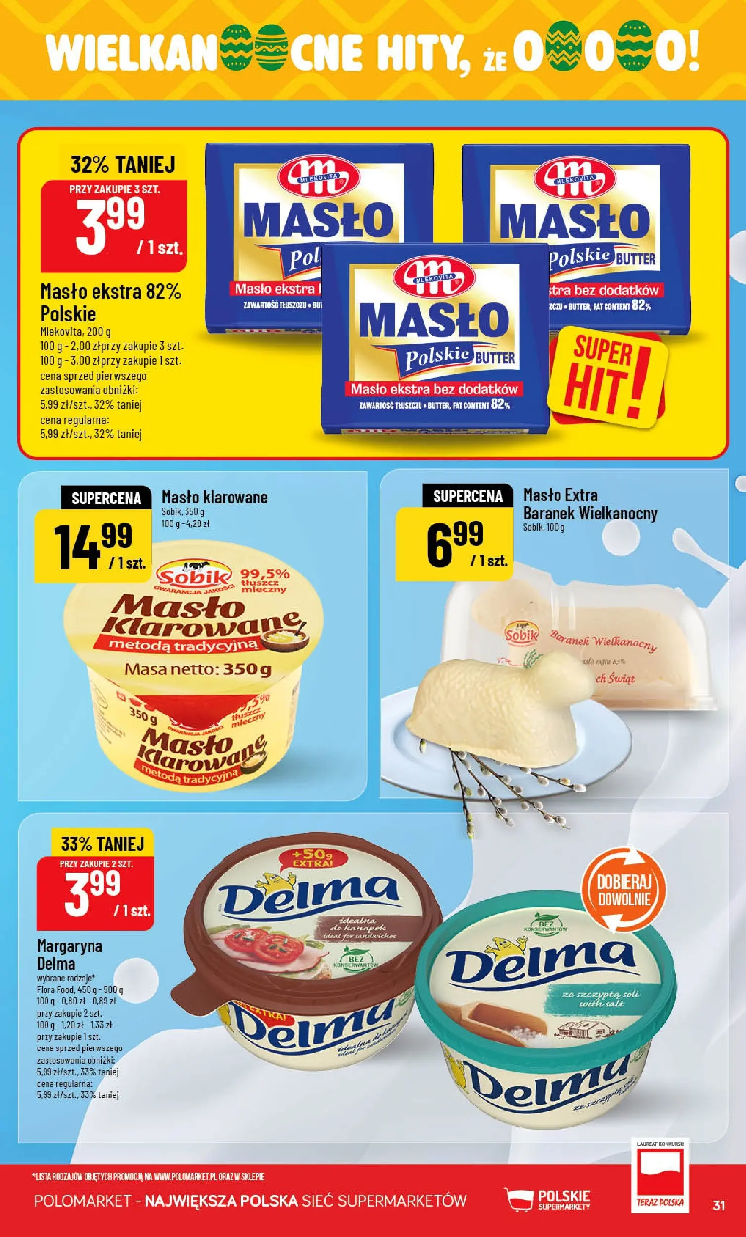 Nowa POLOmarket gazetka od jutra 18.03.2026 | Strona: 31 | Produkty: Masło klarowane, Margaryna, Masło