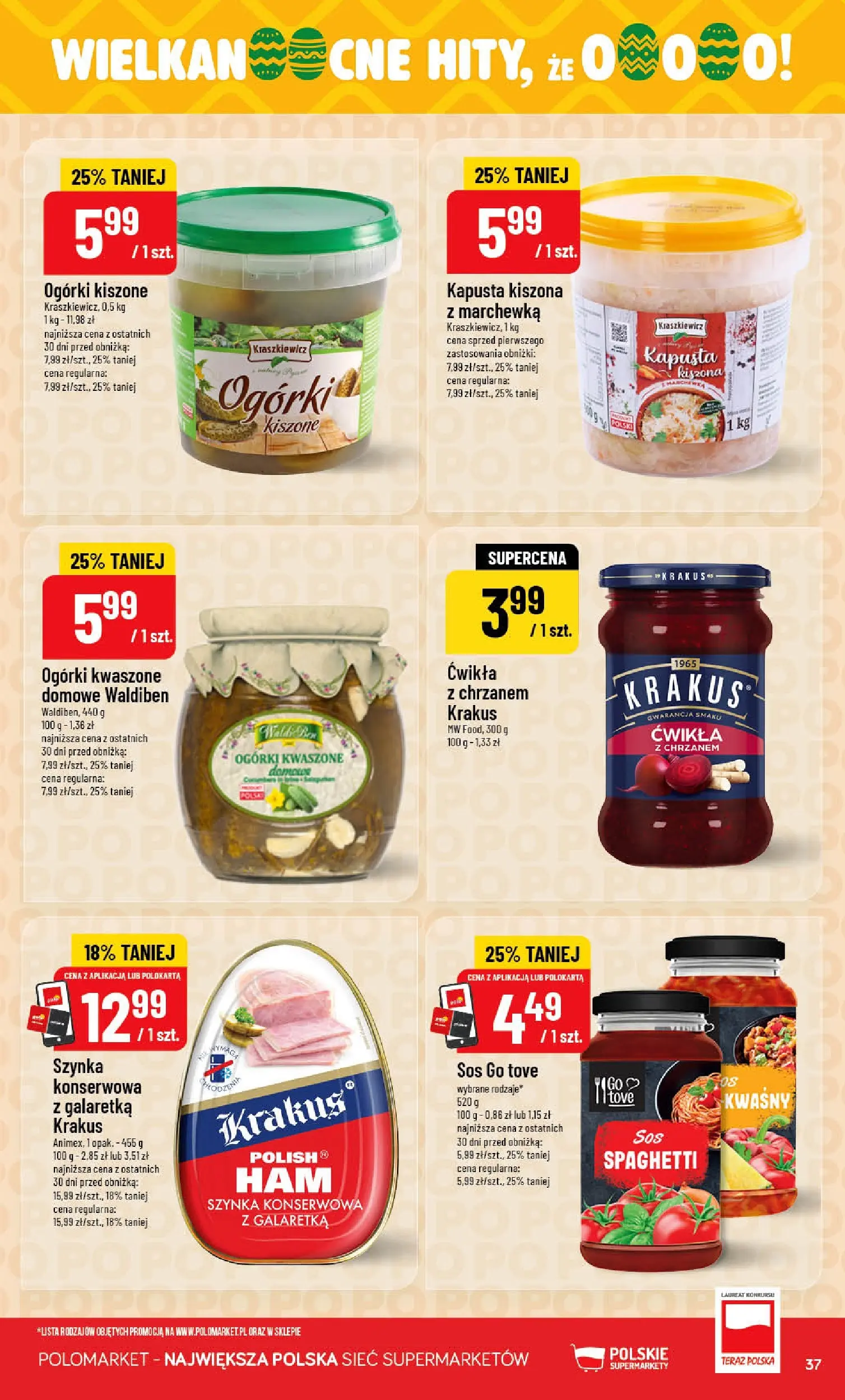 Nowa POLOmarket gazetka od jutra 18.03.2026 | Strona: 37 | Produkty: Kapusta, Kapusta kiszona, Marchewka, Ogórki