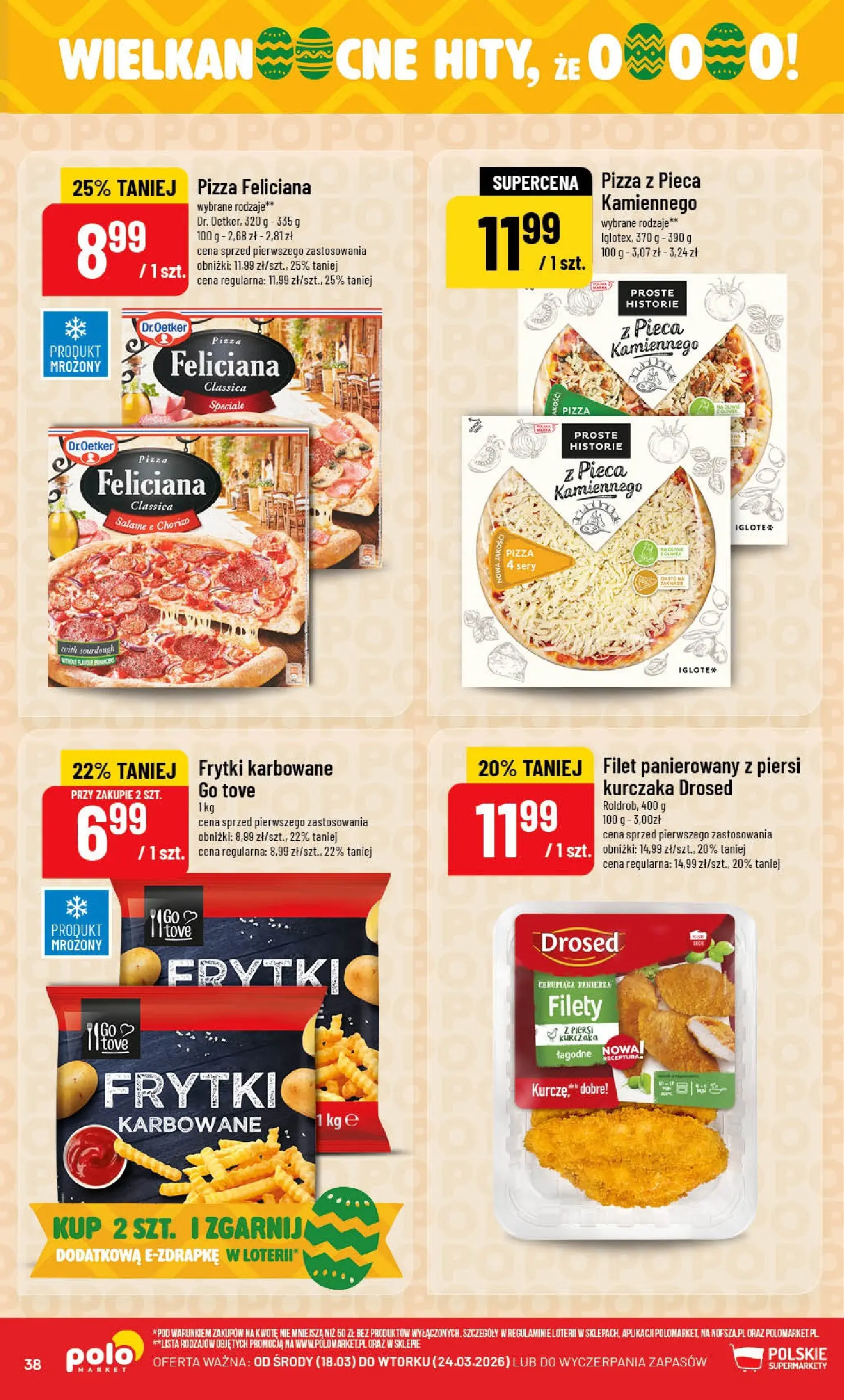 Nowa POLOmarket gazetka od jutra 18.03.2026 | Strona: 38 | Produkty: Frytki karbowane, Sery, Pizza, Frytki
