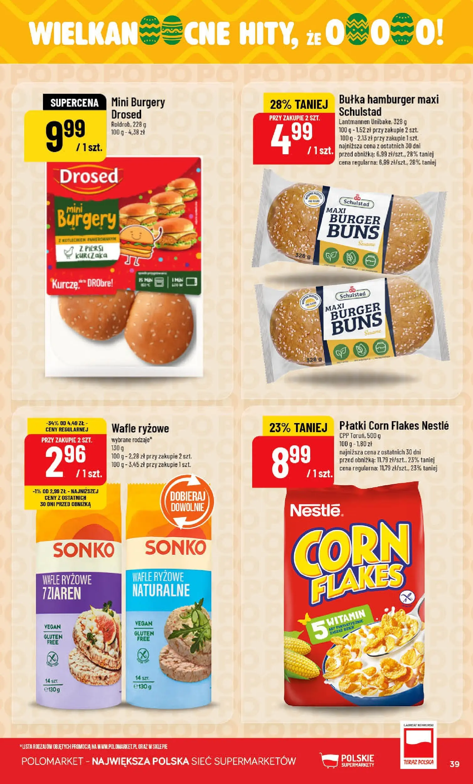 Nowa POLOmarket gazetka od jutra 18.03.2026 | Strona: 39 | Produkty: Wafle, Wafle ryżowe, Bułka, Płatki