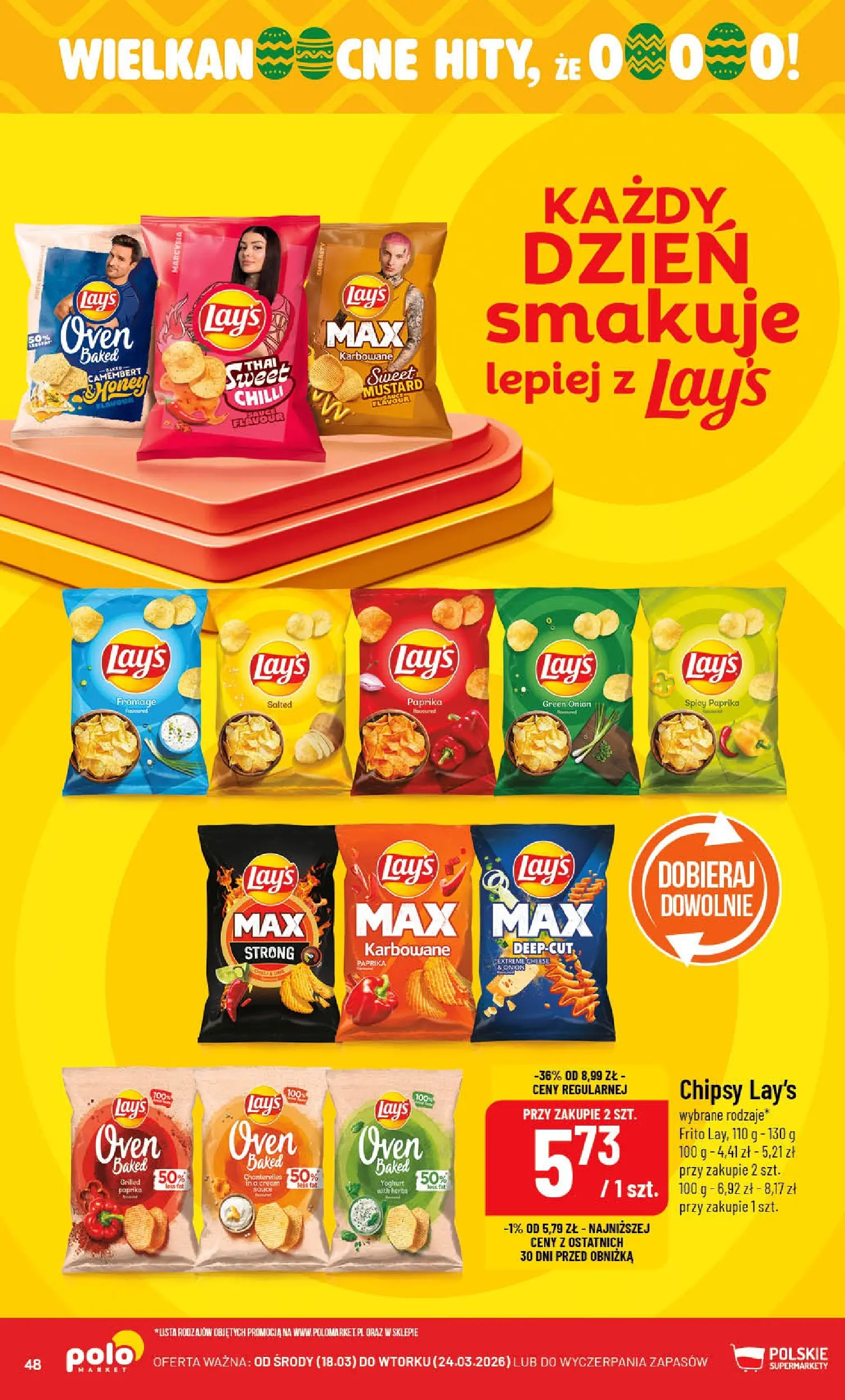 Nowa POLOmarket gazetka od jutra 18.03.2026 | Strona: 48 | Produkty: Chipsy, Lays