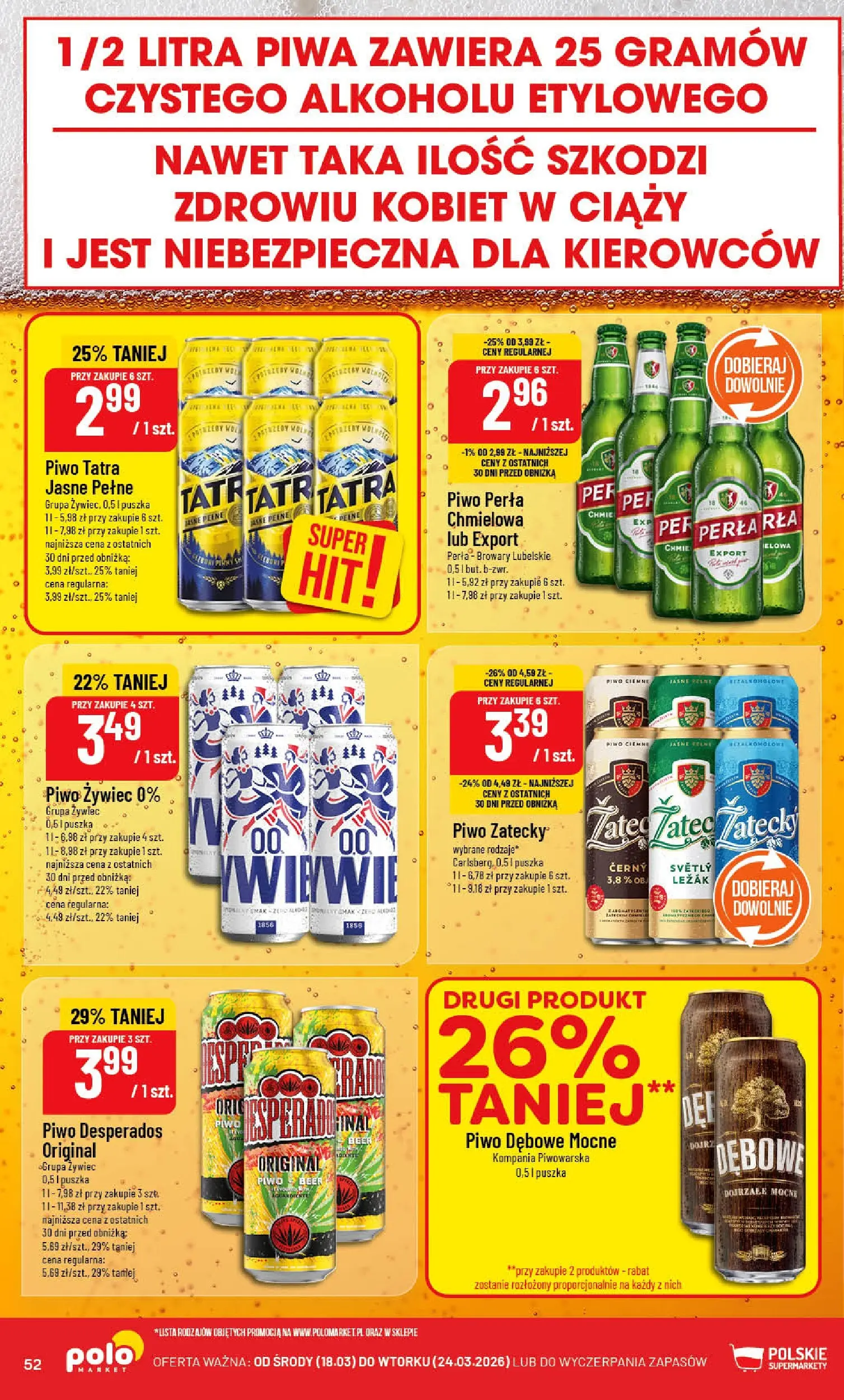 Nowa POLOmarket gazetka od jutra 18.03.2026 | Strona: 52 | Produkty: Leżak, Piwo perła, Piwo Desperados, Piwo
