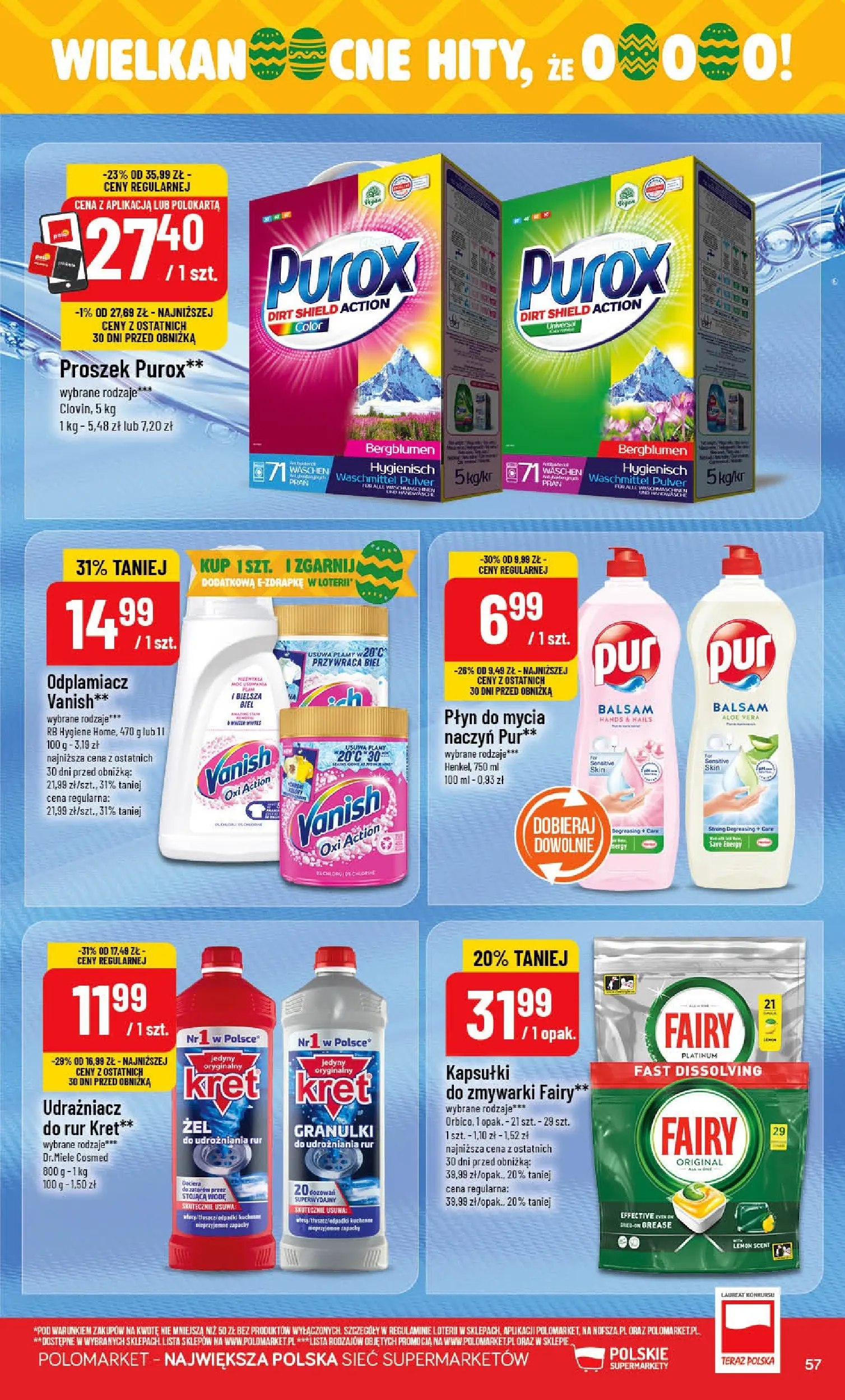 Nowa POLOmarket gazetka od jutra 18.03.2026 | Strona: 57 | Produkty: Vanish, Fairy, Odplamiacz, Proszek purox