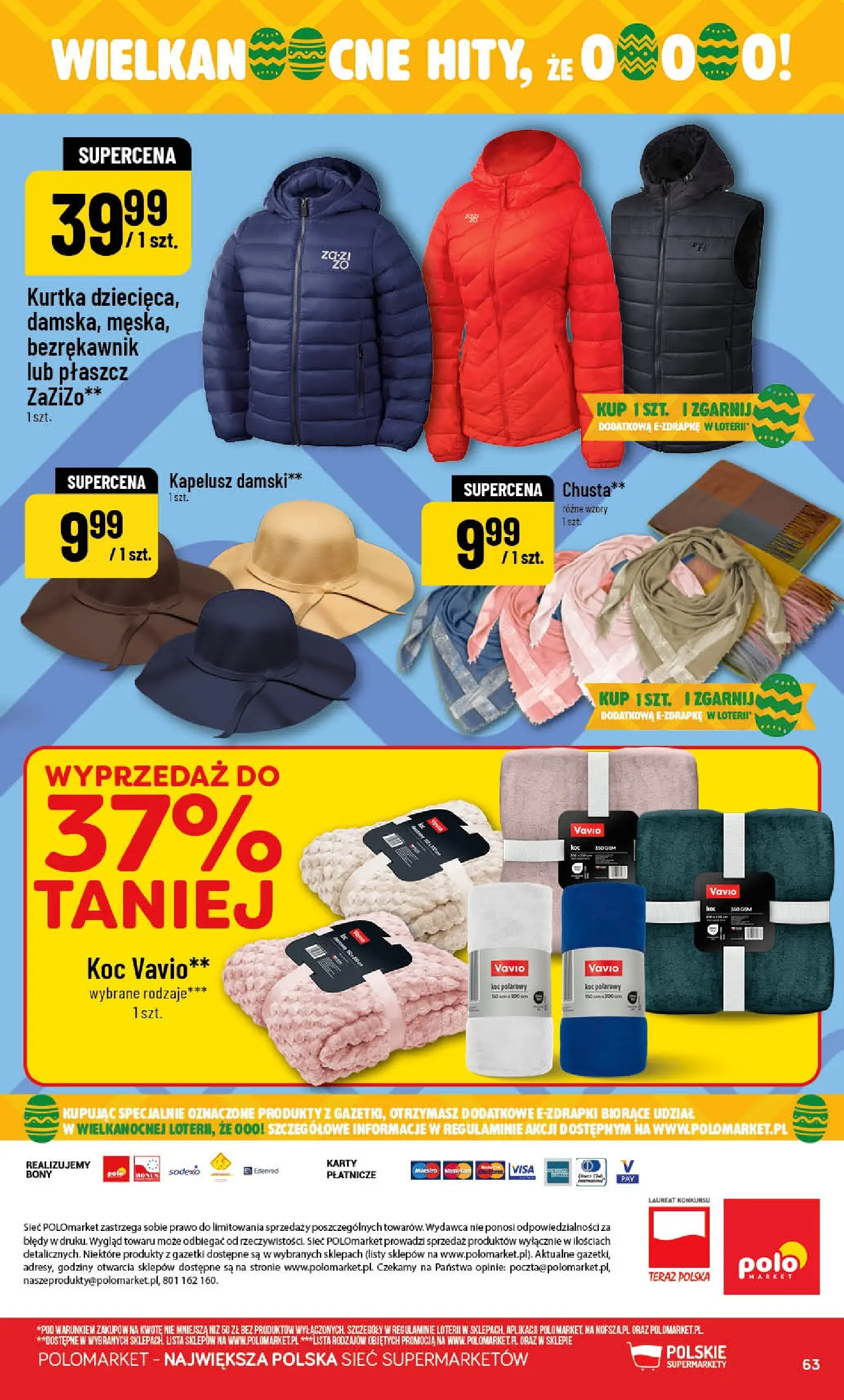 Nowa POLOmarket gazetka od jutra 18.03.2026 | Strona: 63 | Produkty: Bezrękawnik, Płaszcz, Kapelusz, Koc
