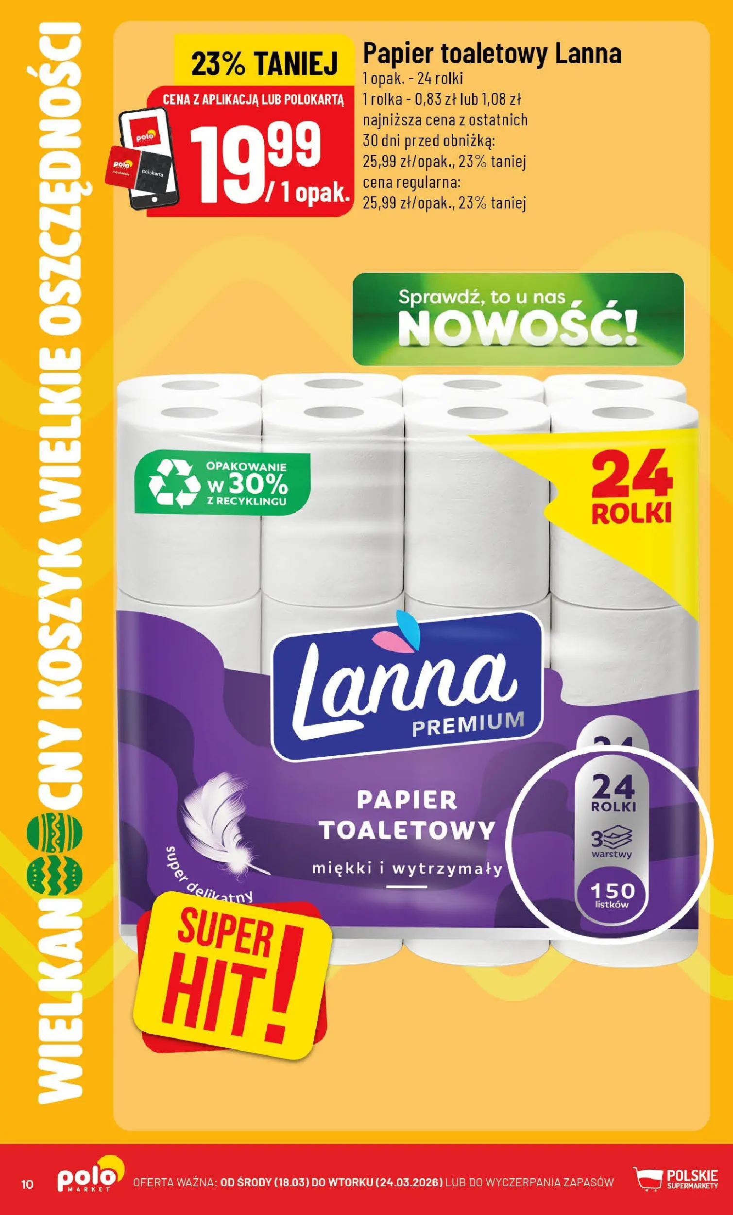 Nowa POLOmarket gazetka od jutra 18.03.2026 | Strona: 10 | Produkty: Papier toaletowy, Rolki