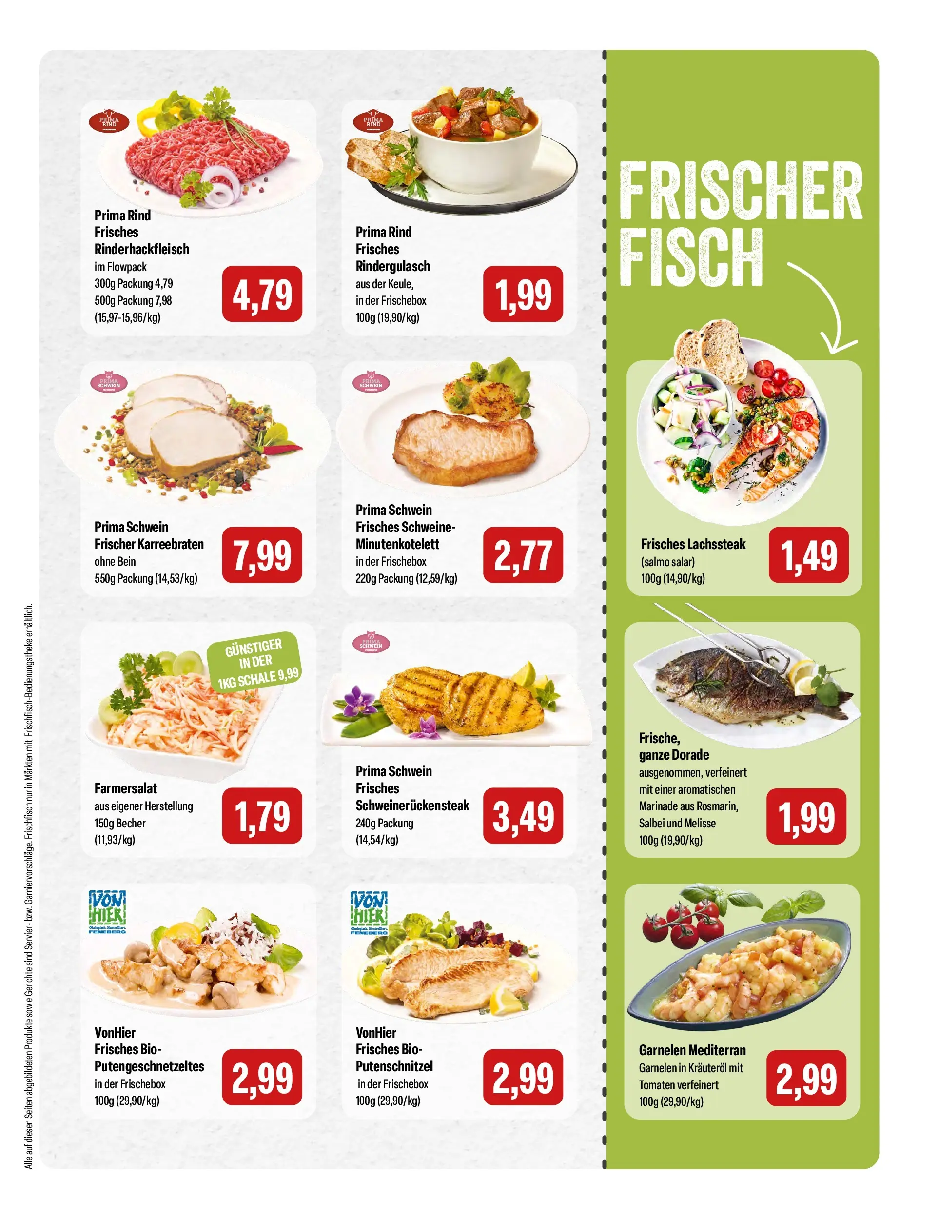Feneberg Aktuelle Angebote (ab 26.03.2026) zum Blättern | Seite: 3 | Produkte: Dorade, Rindergulasch, Garnelen, Putenschnitzel
