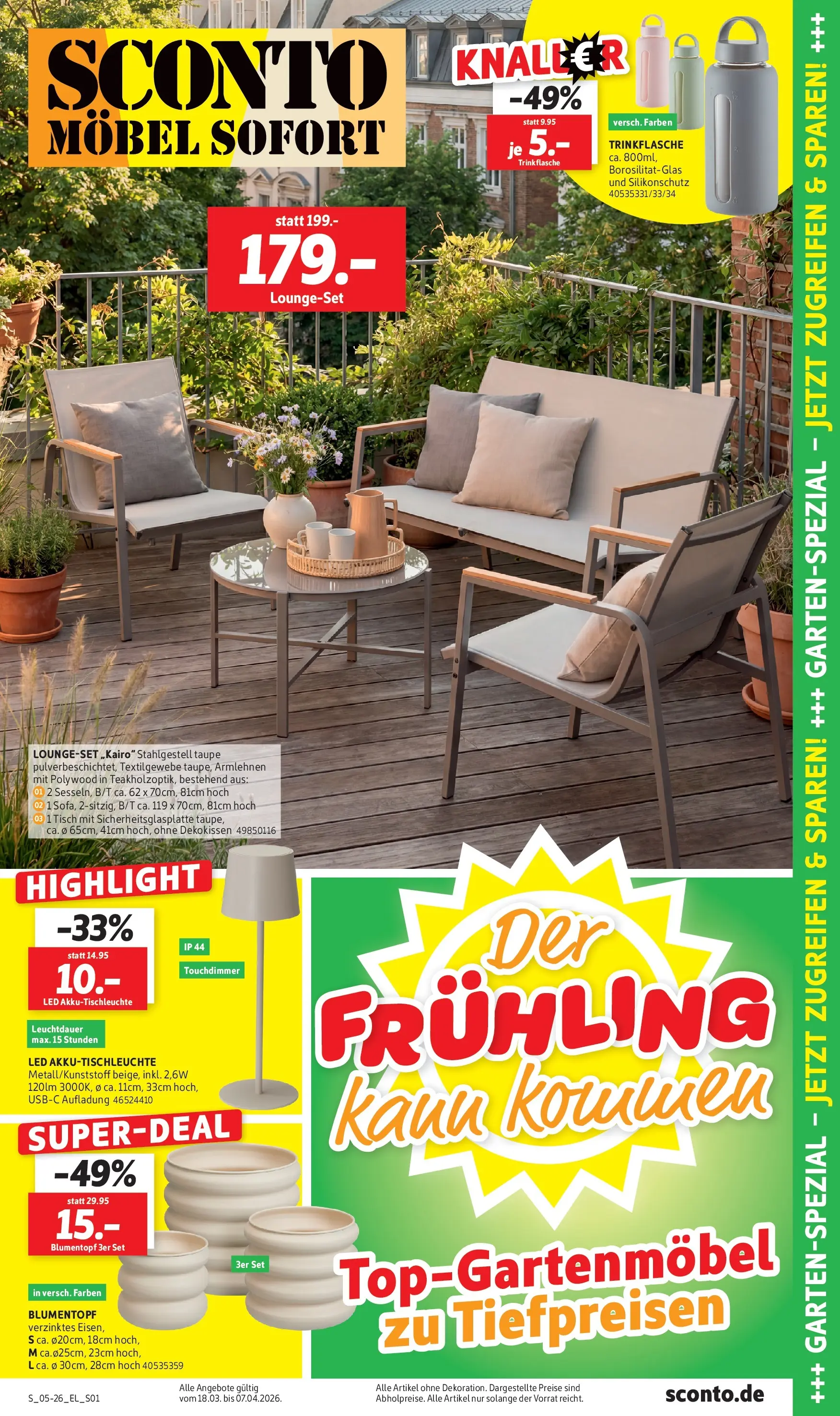Sconto Prospekt Garten-spezial Großpösna (ab 18.03.2026) zum Blättern | Seite: 1 | Produkte: Tisch, Blumentopf