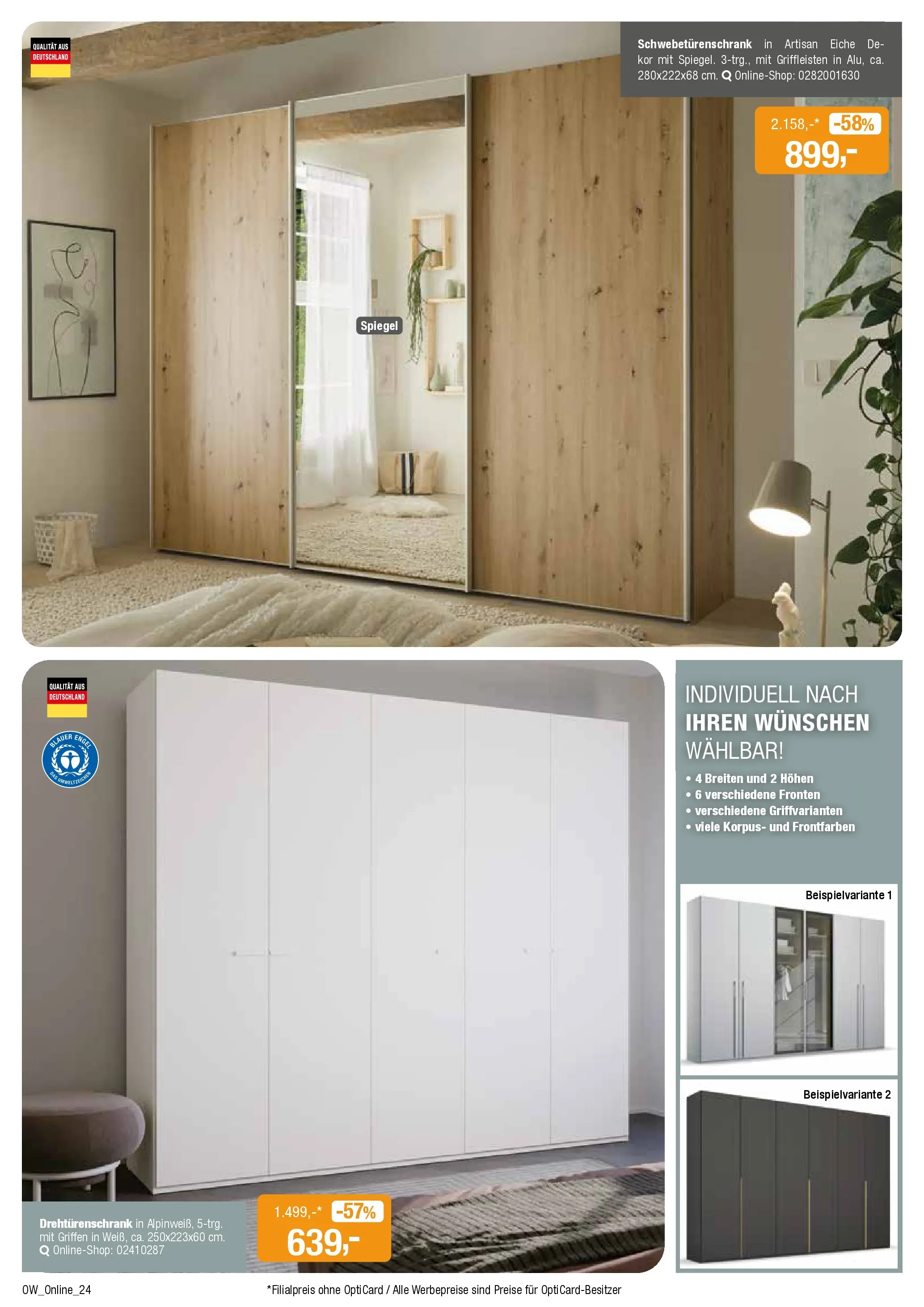 Angebote - Dein trendiges Möbelhaus (ab 21.03.2026) zum Blättern | Seite: 24 | Produkte: Schwebetürenschrank, Drehtürenschrank, Spiegel