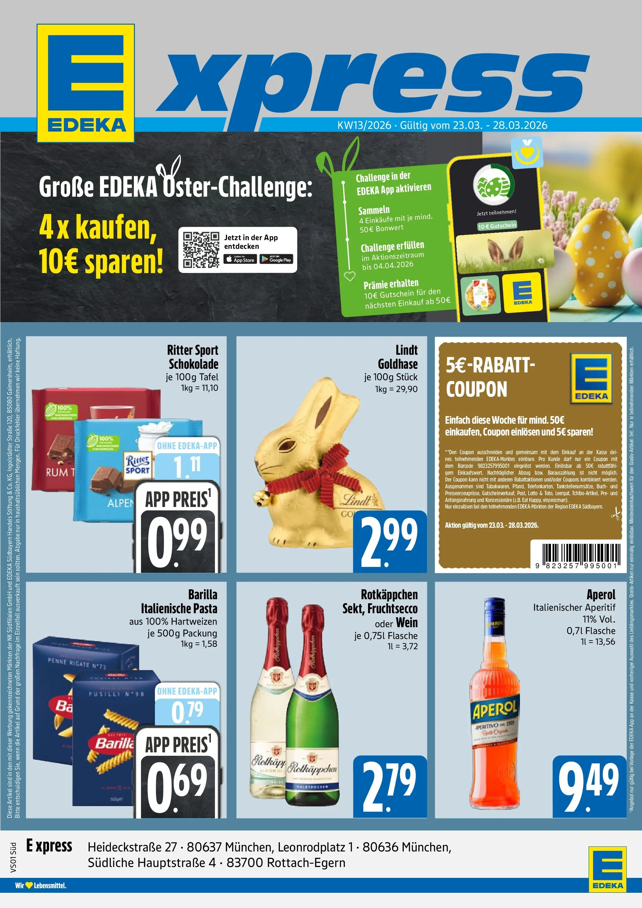 Angebote - E xpress: Wochenangebote (ab 22.03.2026) zum Blättern | Seite: 1 | Produkte: Ritter sport, Fruchtsecco, Pasta, Aperol