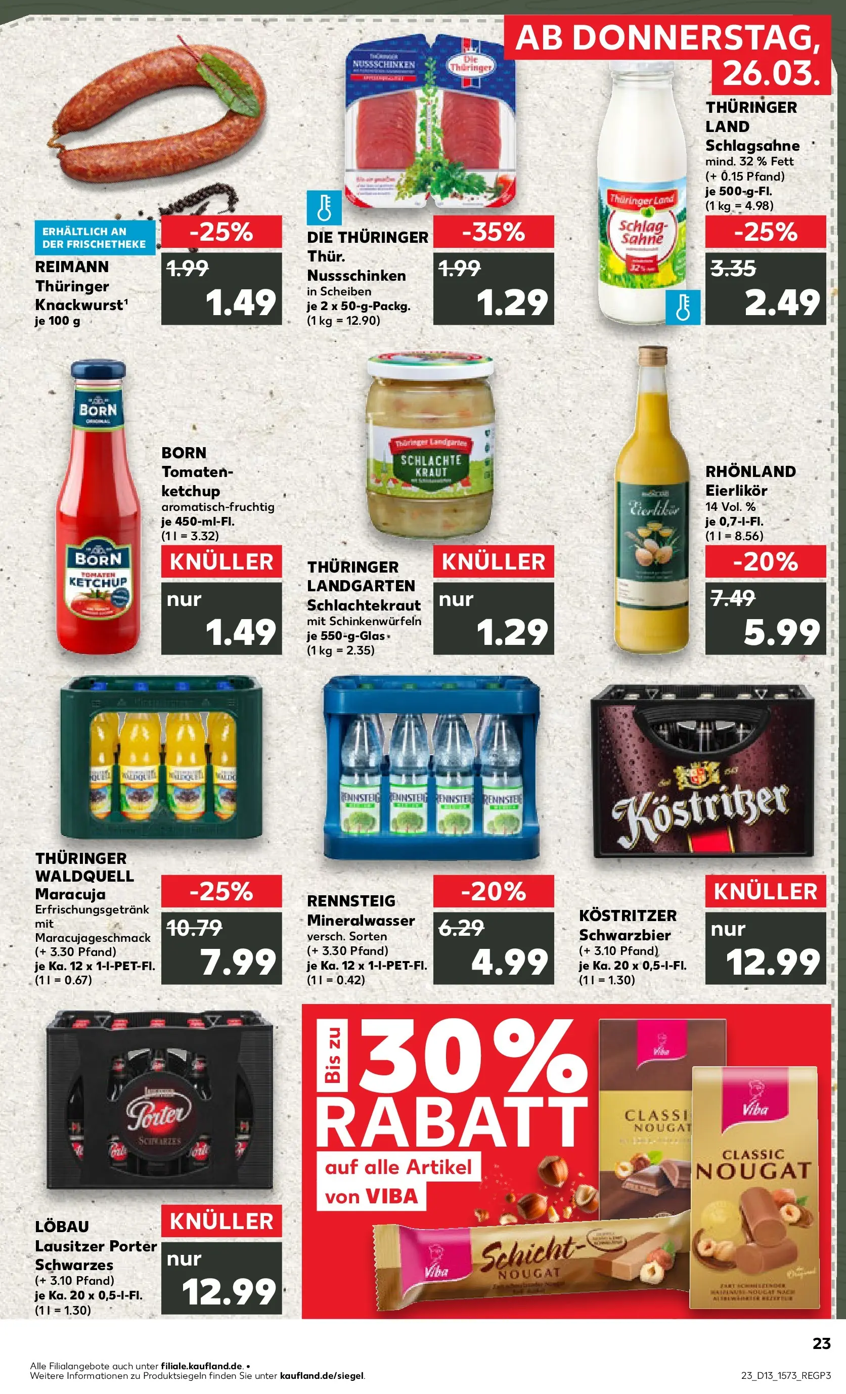 Prospekt Kaufland ab 26.03.2026 » Angebote Online zum Blättern | Seite: 23 | Produkte: Schlagsahne, Kostritzer, Tomaten, Sahne