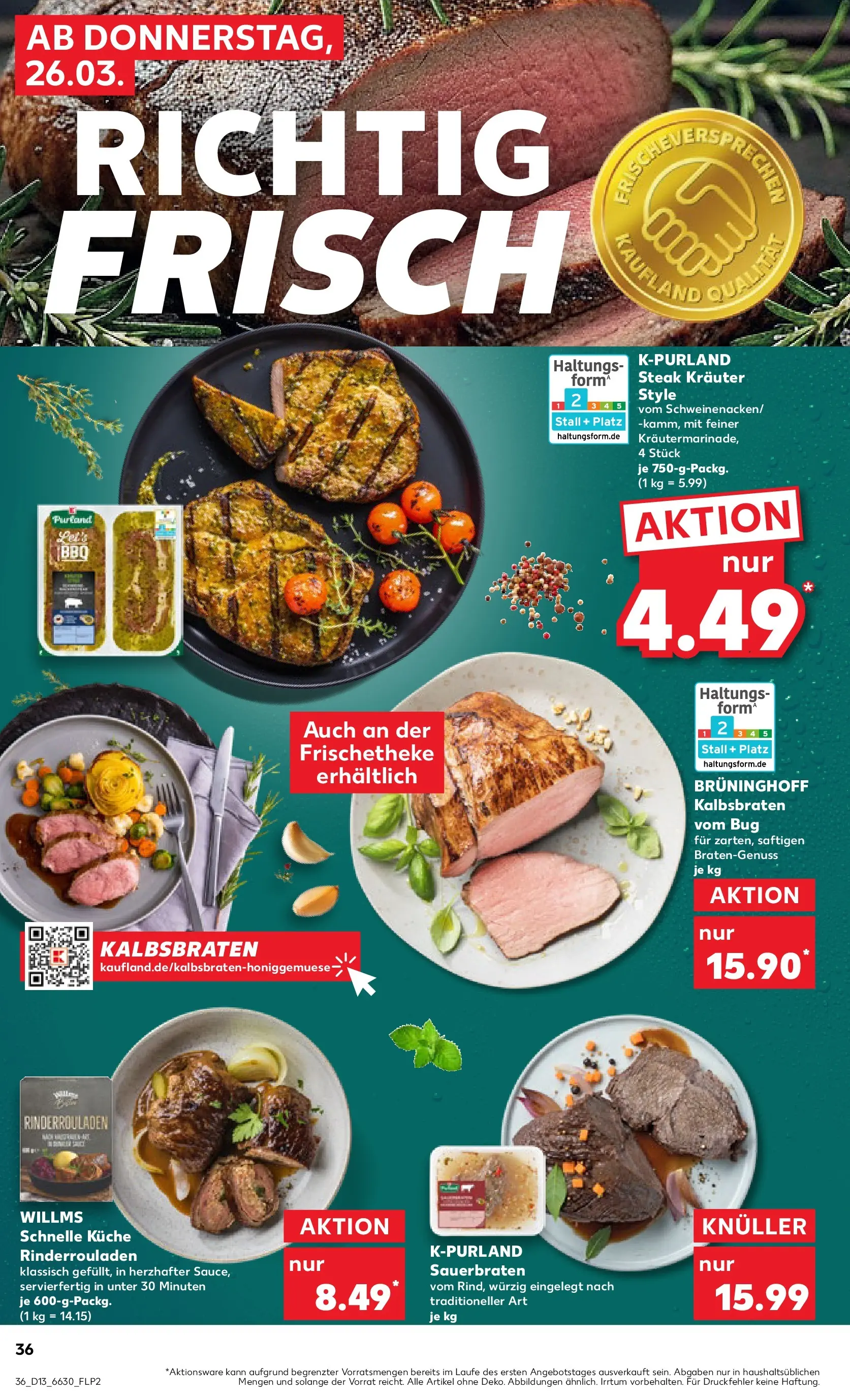 Prospekt Kaufland ab 25.03.2026 » Angebote Online zum Blättern | Seite: 36 | Produkte: Rinderrouladen, Küche, Steak