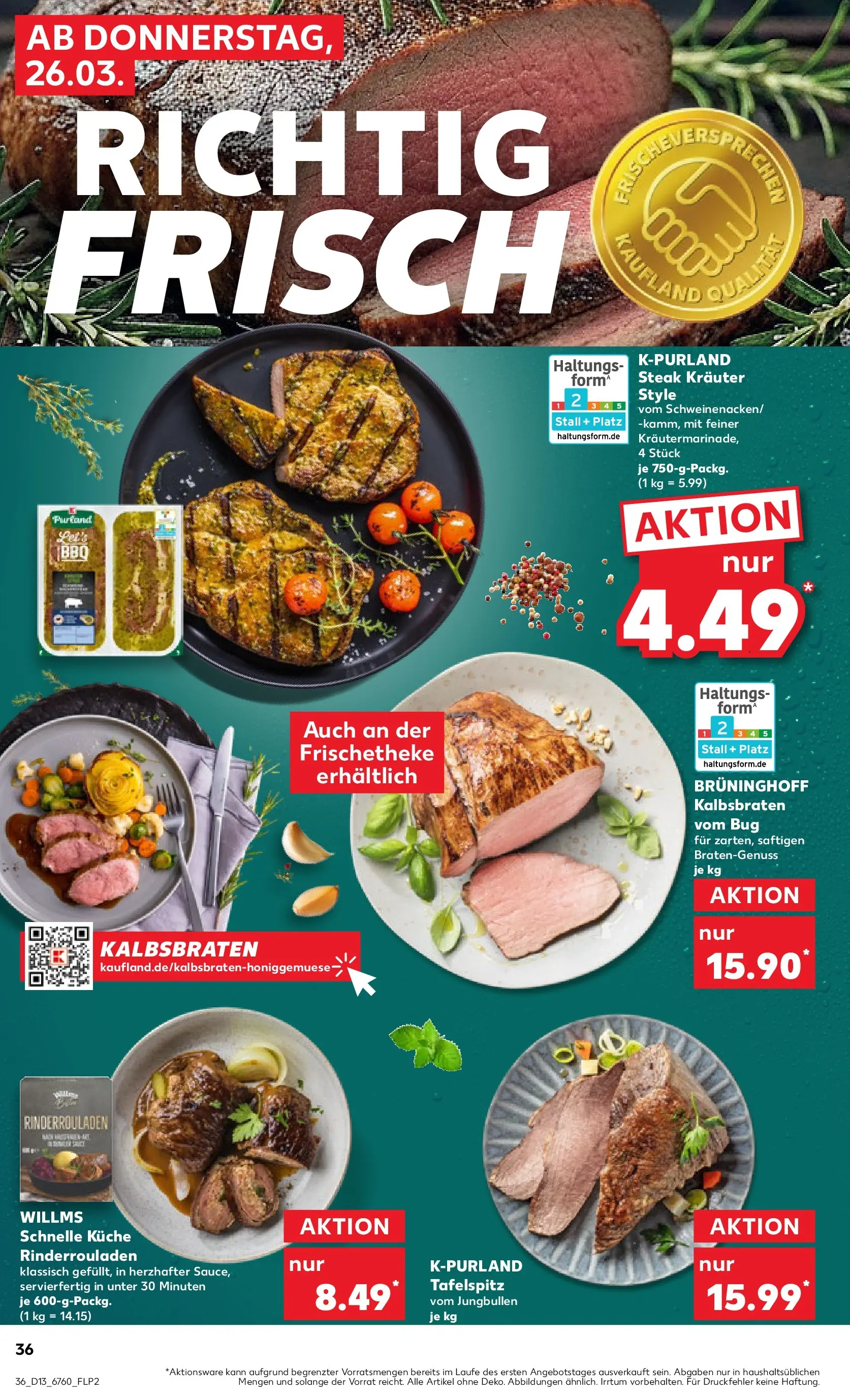 Prospekt Kaufland ab 25.03.2026 » Angebote Online zum Blättern | Seite: 36 | Produkte: Rinderrouladen, Tafelspitz, Küche, Steak