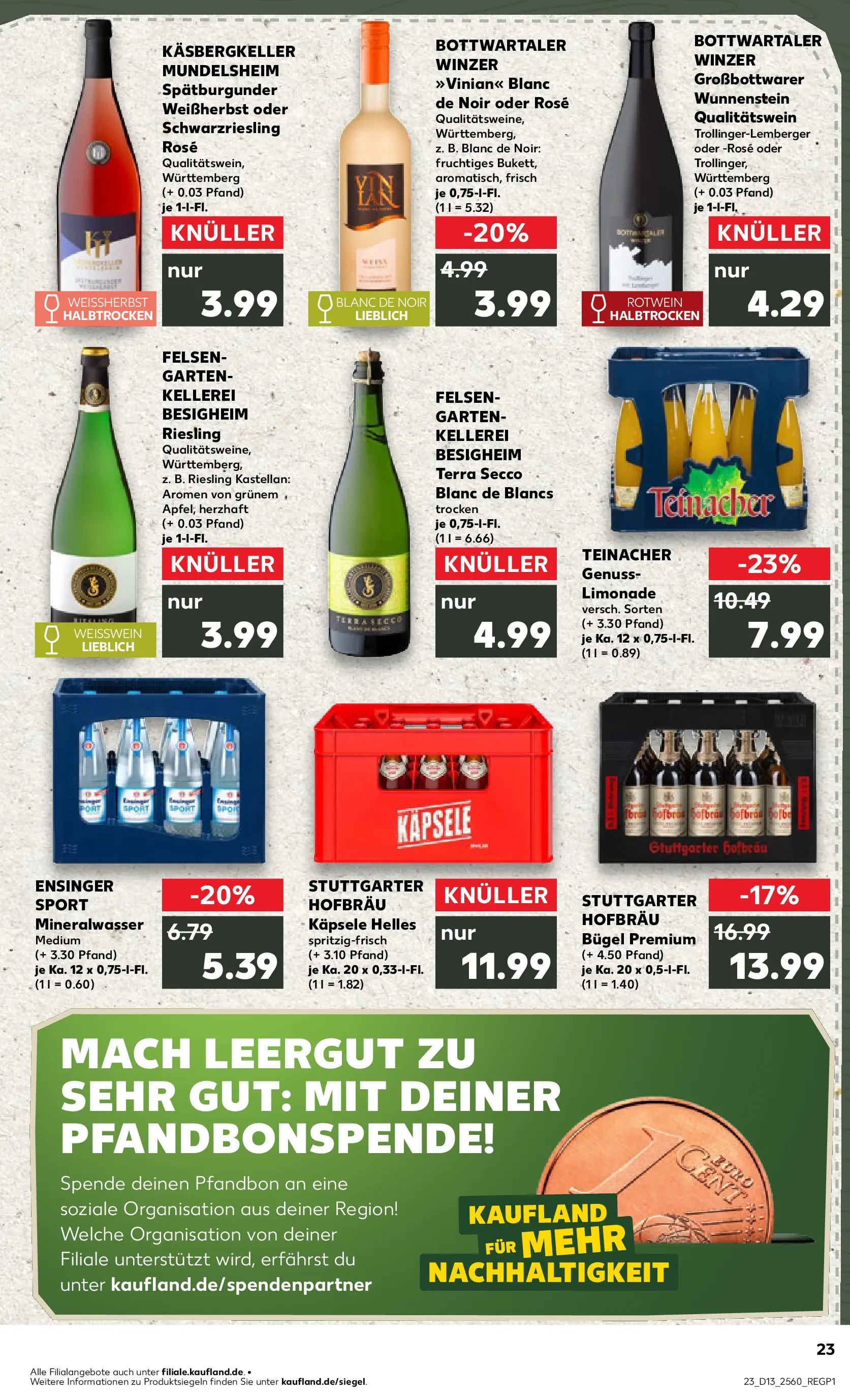Prospekt Kaufland ab 26.03.2026 » Angebote Online zum Blättern | Seite: 23 | Produkte: Weißwein, Rotwein, Limonade, Mineralwasser