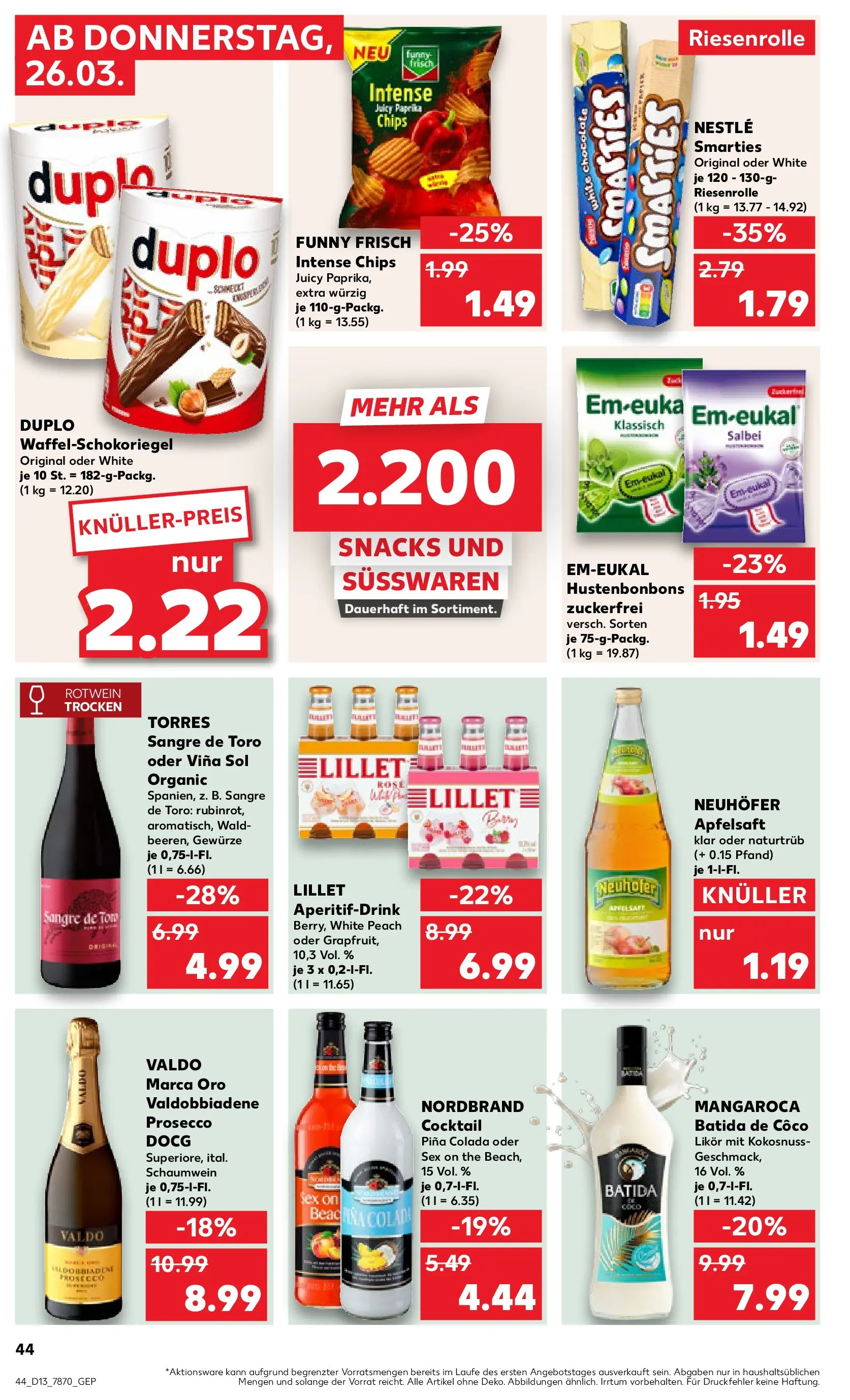 Prospekt Kaufland ab 26.03.2026 » Angebote Online zum Blättern | Seite: 44 | Produkte: Rotwein trocken, Apple, Lillet, Chips