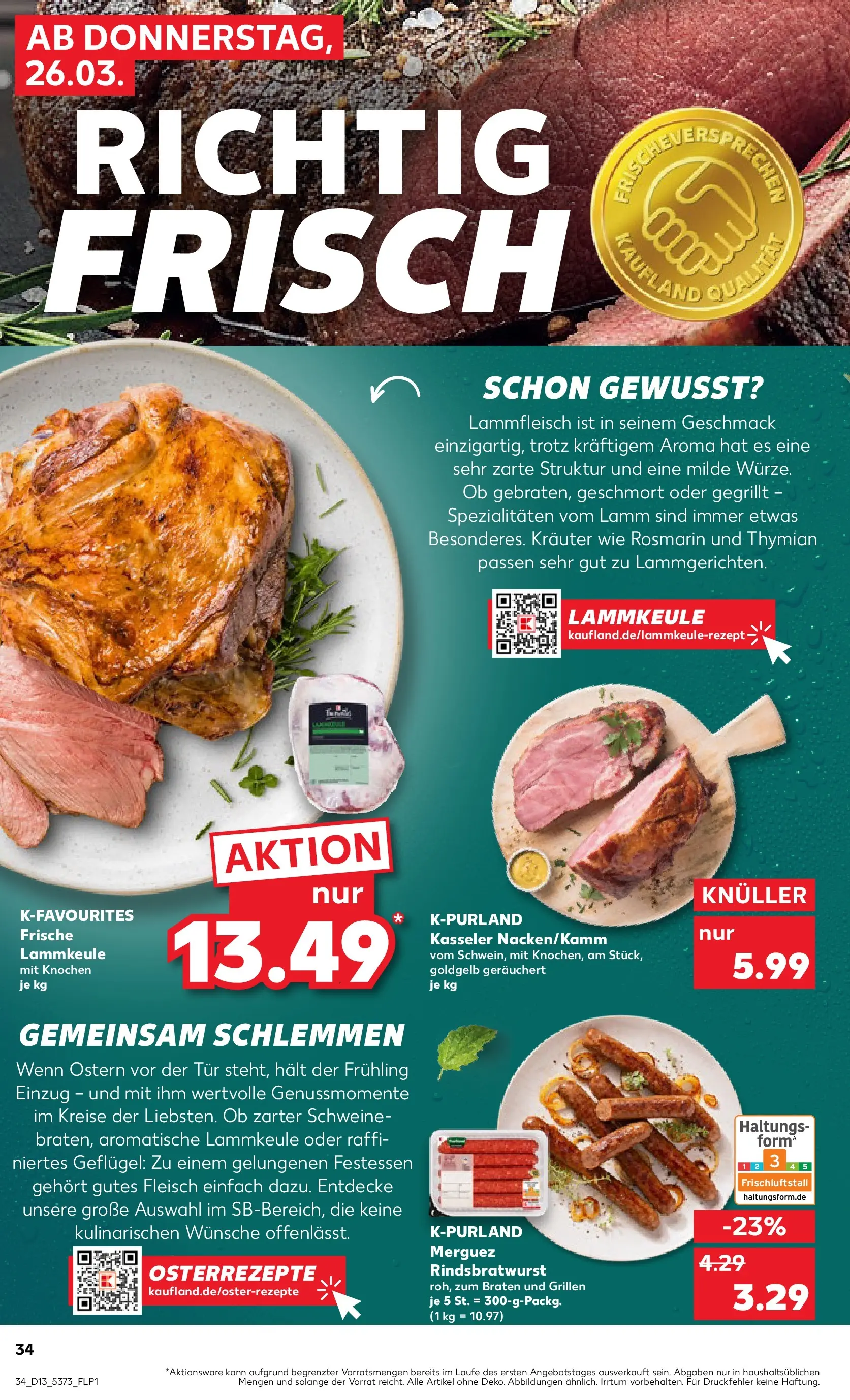 Prospekt Kaufland ab 25.03.2026 » Angebote Online zum Blättern | Seite: 34 | Produkte: Lammkeule, Tür, Fleisch