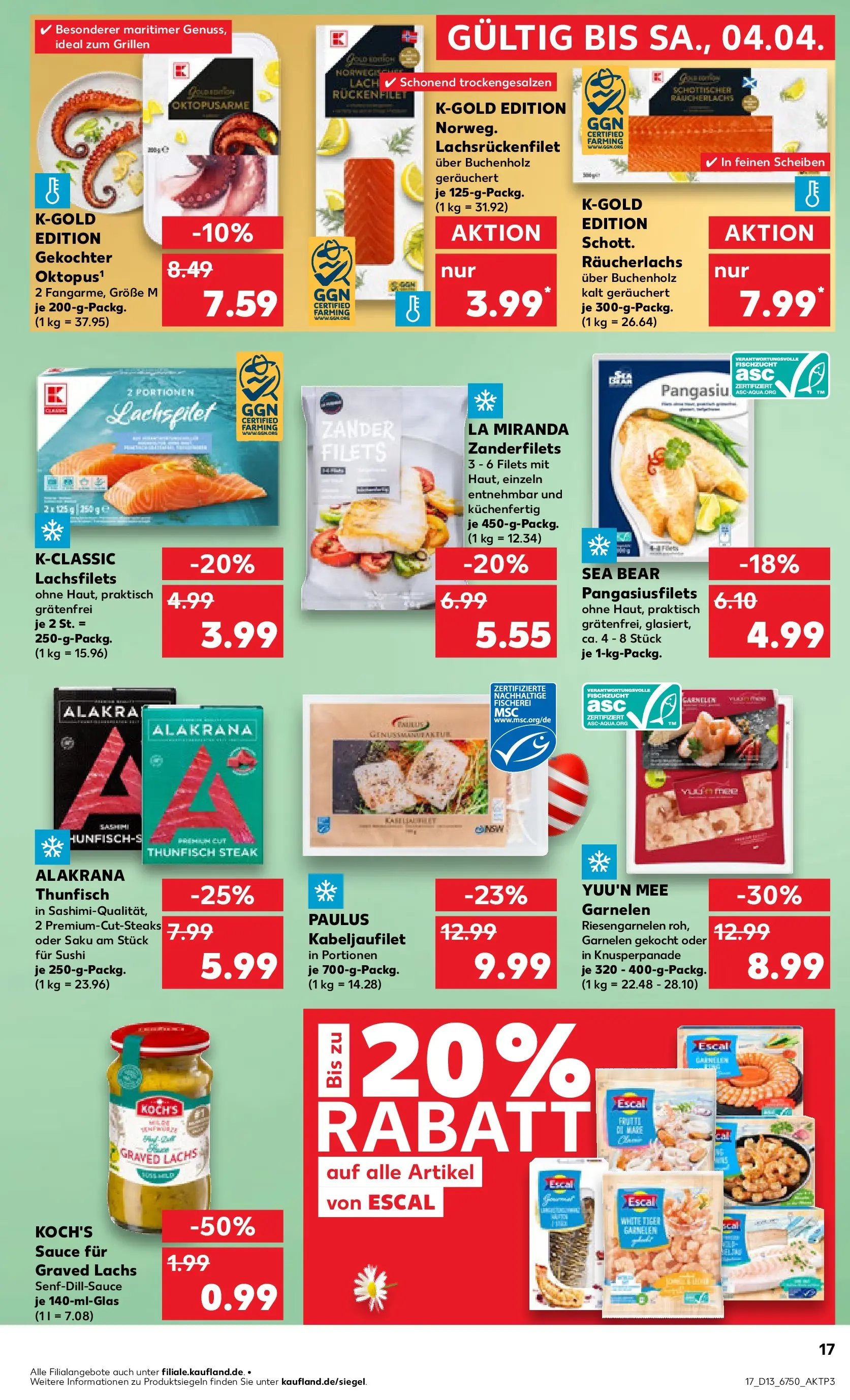 Prospekt Kaufland ab 25.03.2026 » Angebote Online zum Blättern | Seite: 17 | Produkte: Thunfisch, Garnelen, Lachs, Räucherlachs