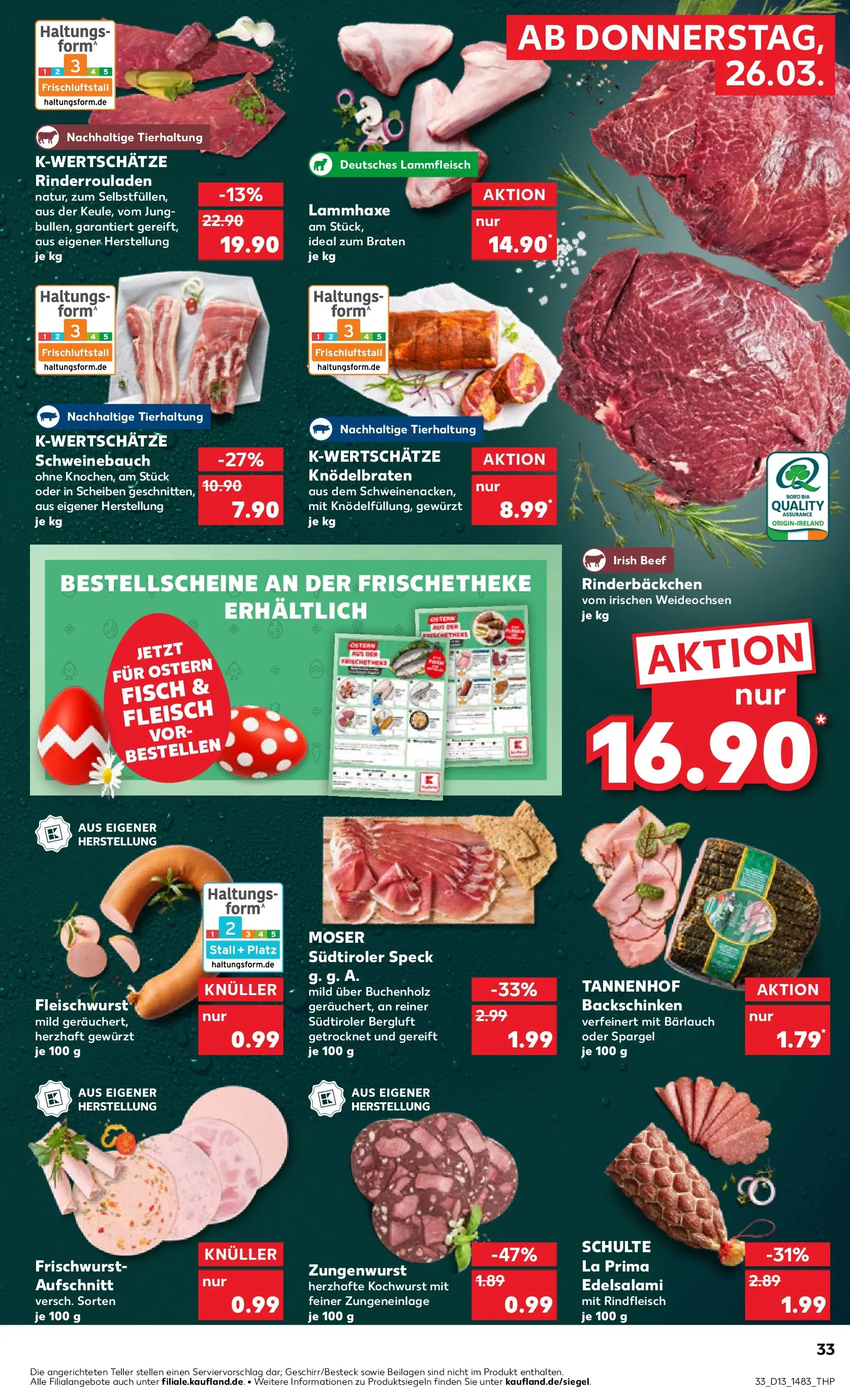 Prospekt Kaufland ab 26.03.2026 » Angebote Online zum Blättern | Seite: 33 | Produkte: Rinderrouladen, Spargel, Fisch, Salami