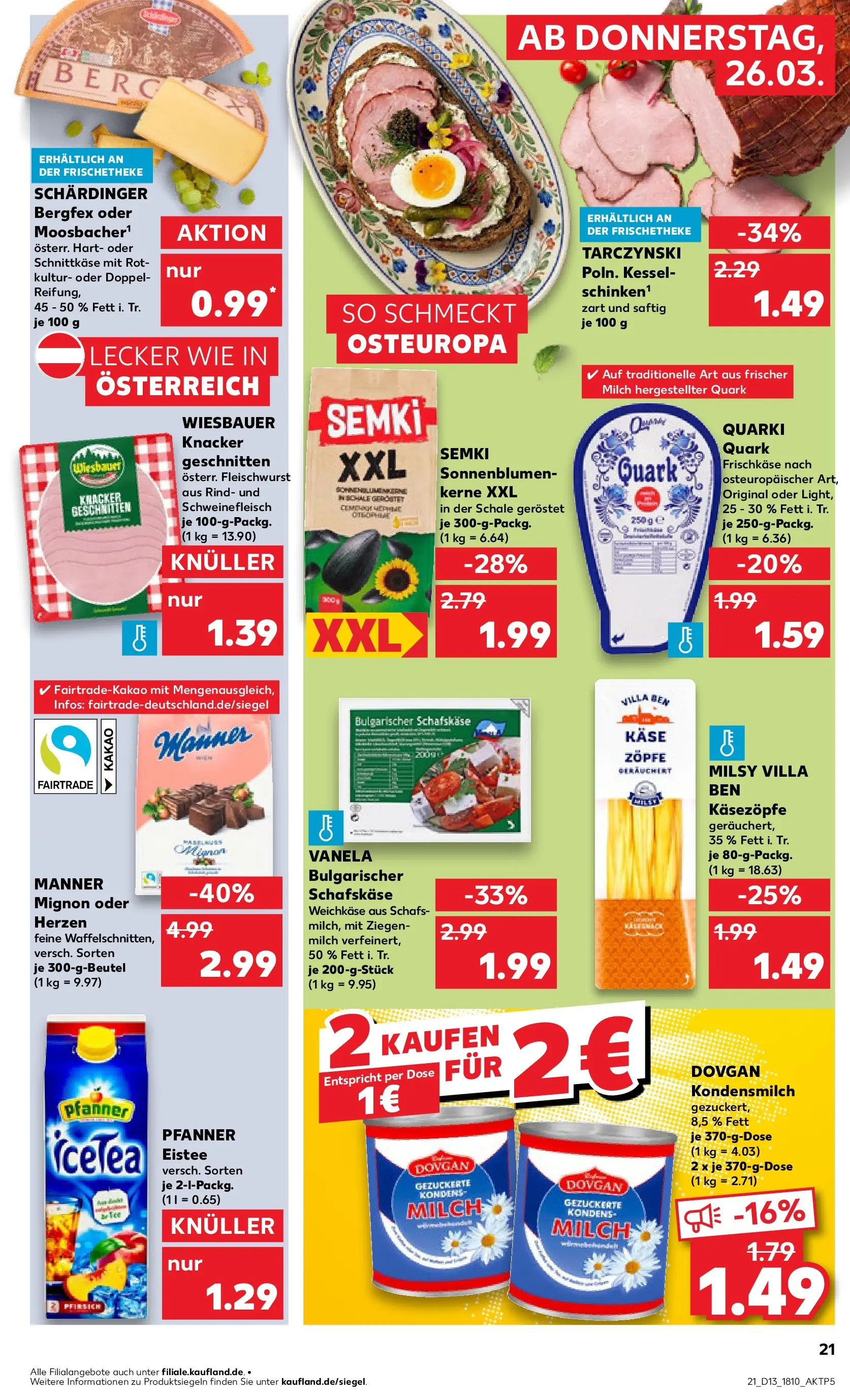 Prospekt Kaufland ab 25.03.2026 » Angebote Online zum Blättern | Seite: 21 | Produkte: Milch, Pfanner eistee, Frischkase, Schafskase