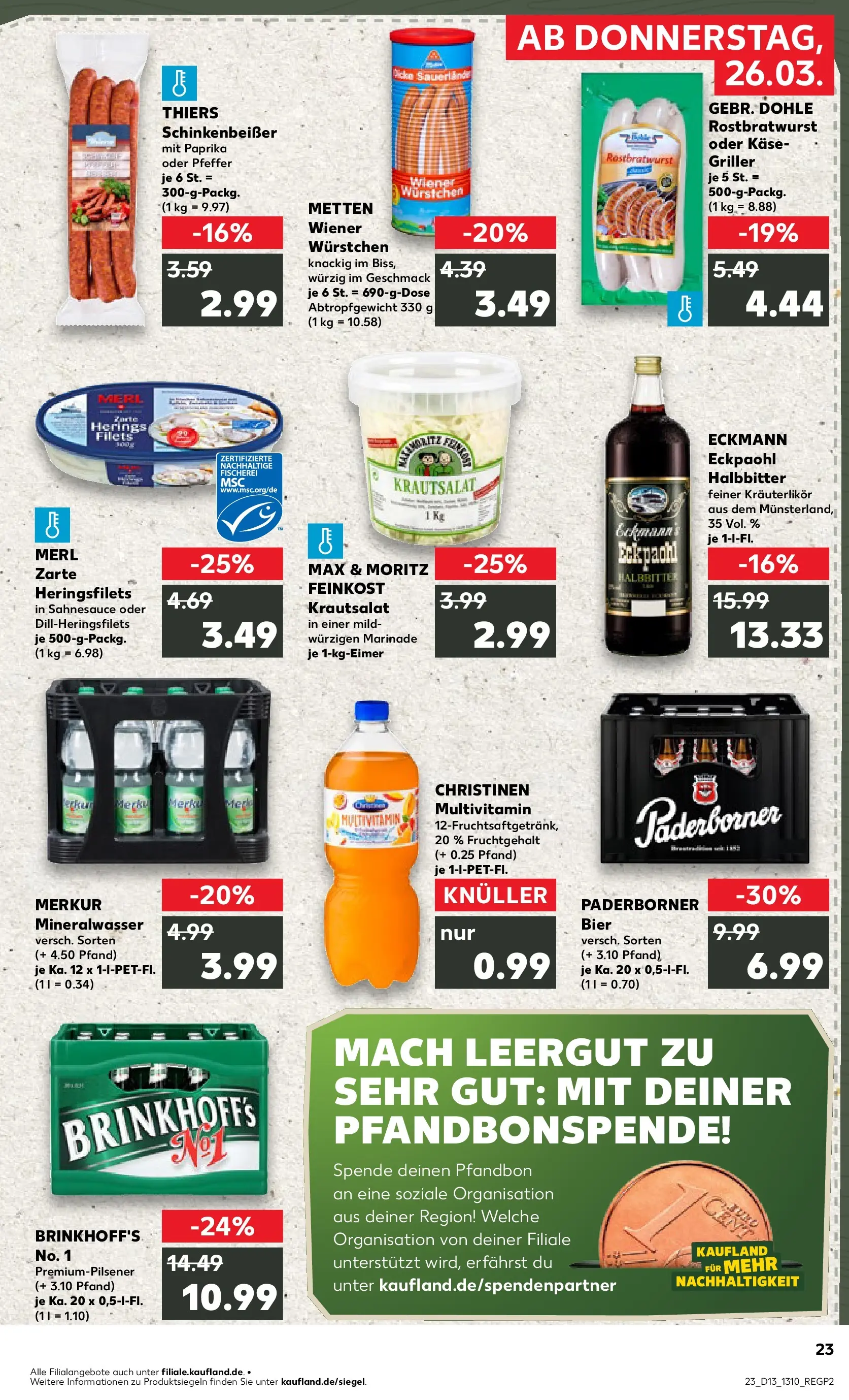 Prospekt Kaufland ab 25.03.2026 » Angebote und Werbung Online | Seite: 23 | Produkte: Wiener wurstchen, Bier, Mineralwasser, Pfeffer Prospekt Kaufland ab 25.03.2026 » Angebote Online zum Blättern | Seite: 23 | Produkte: Wiener wurstchen, Bier, Mineralwasser, Pfeffer