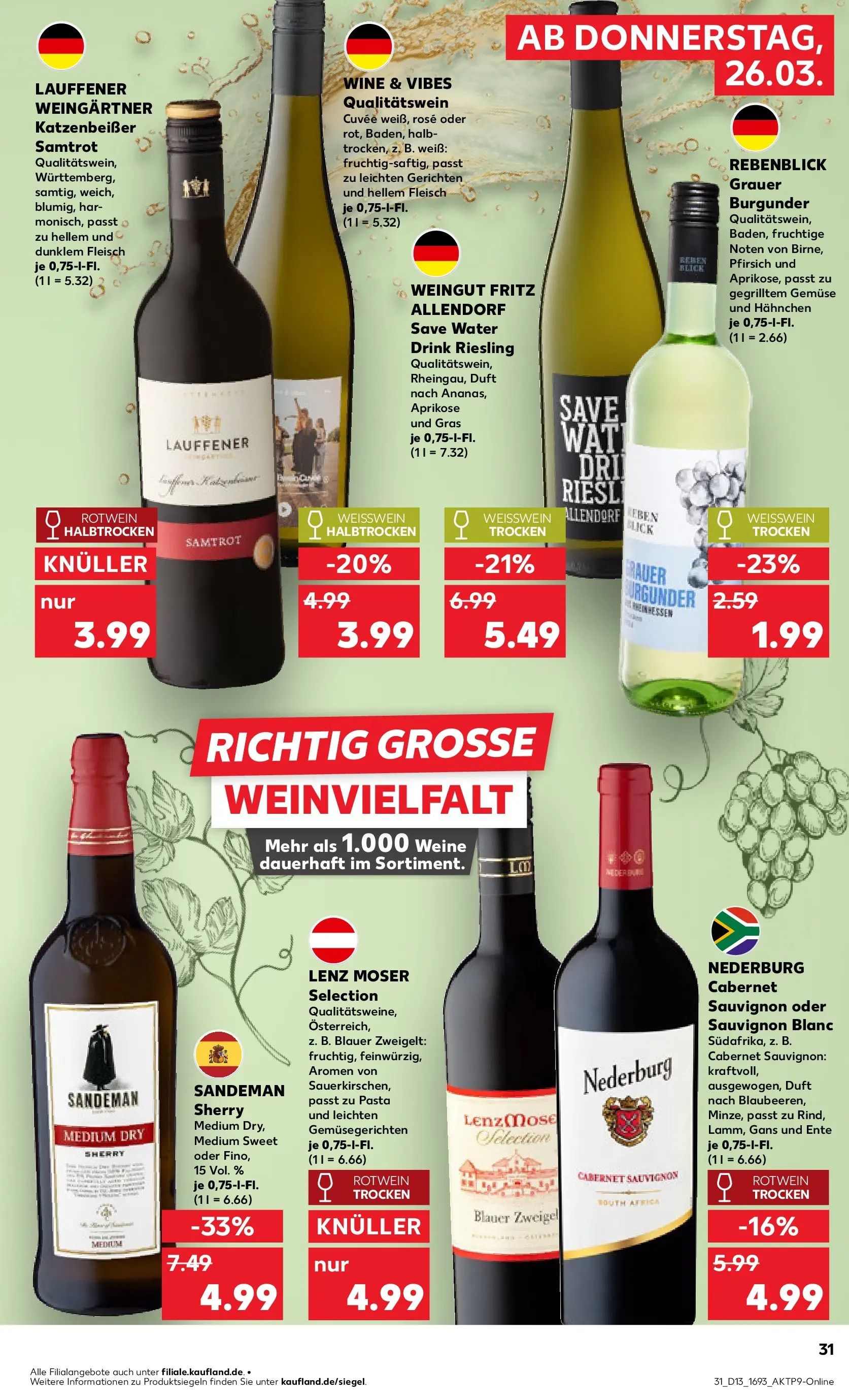 Prospekt Kaufland ab 25.03.2026 » Angebote Online zum Blättern | Seite: 31 | Produkte: Hahnchen, Rotwein halbtrocken, Pfirsich, Pasta