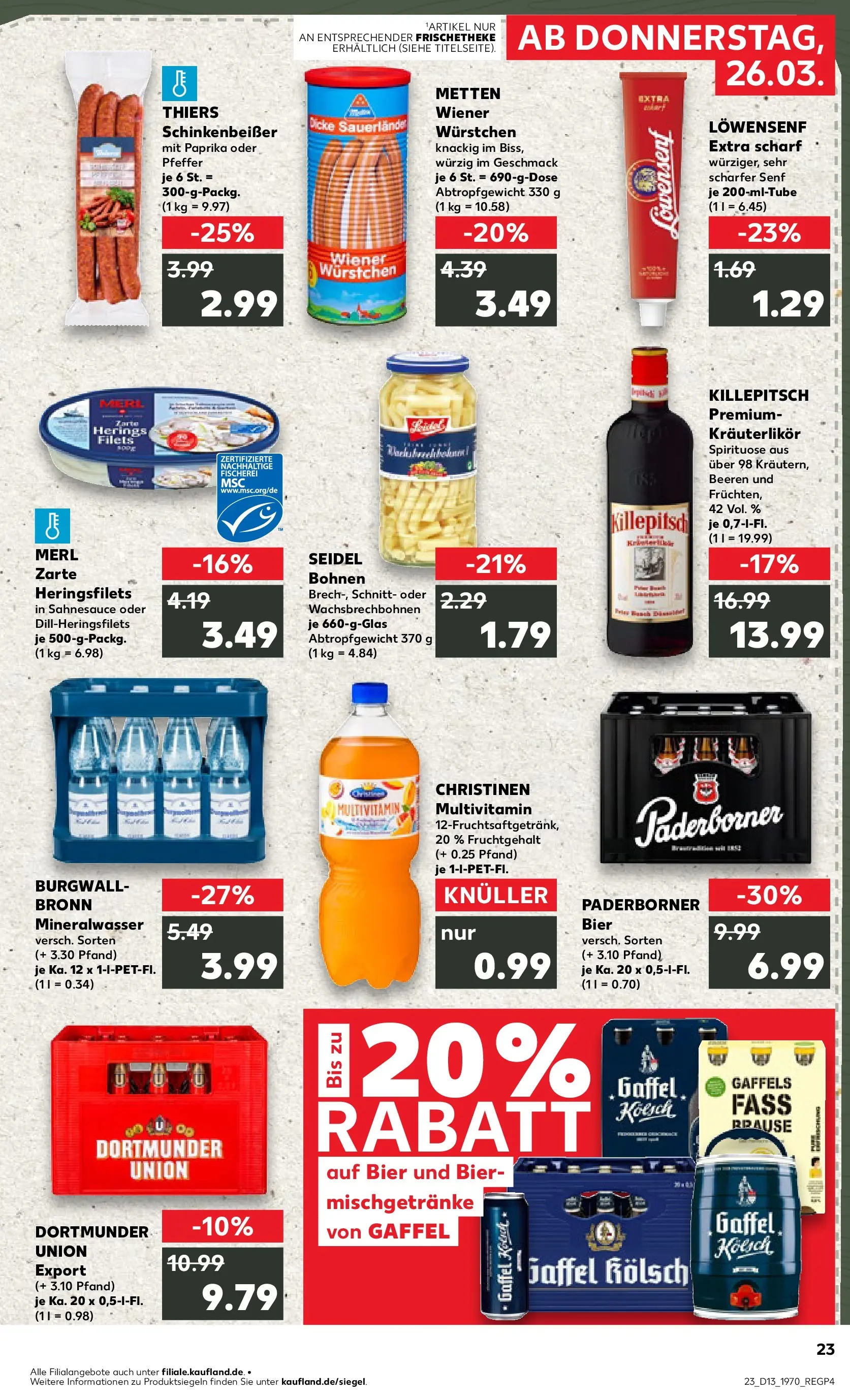 Prospekt Kaufland ab 26.03.2026 » Angebote Online zum Blättern | Seite: 23 | Produkte: Bier, Mineralwasser, Paprika, Pfeffer