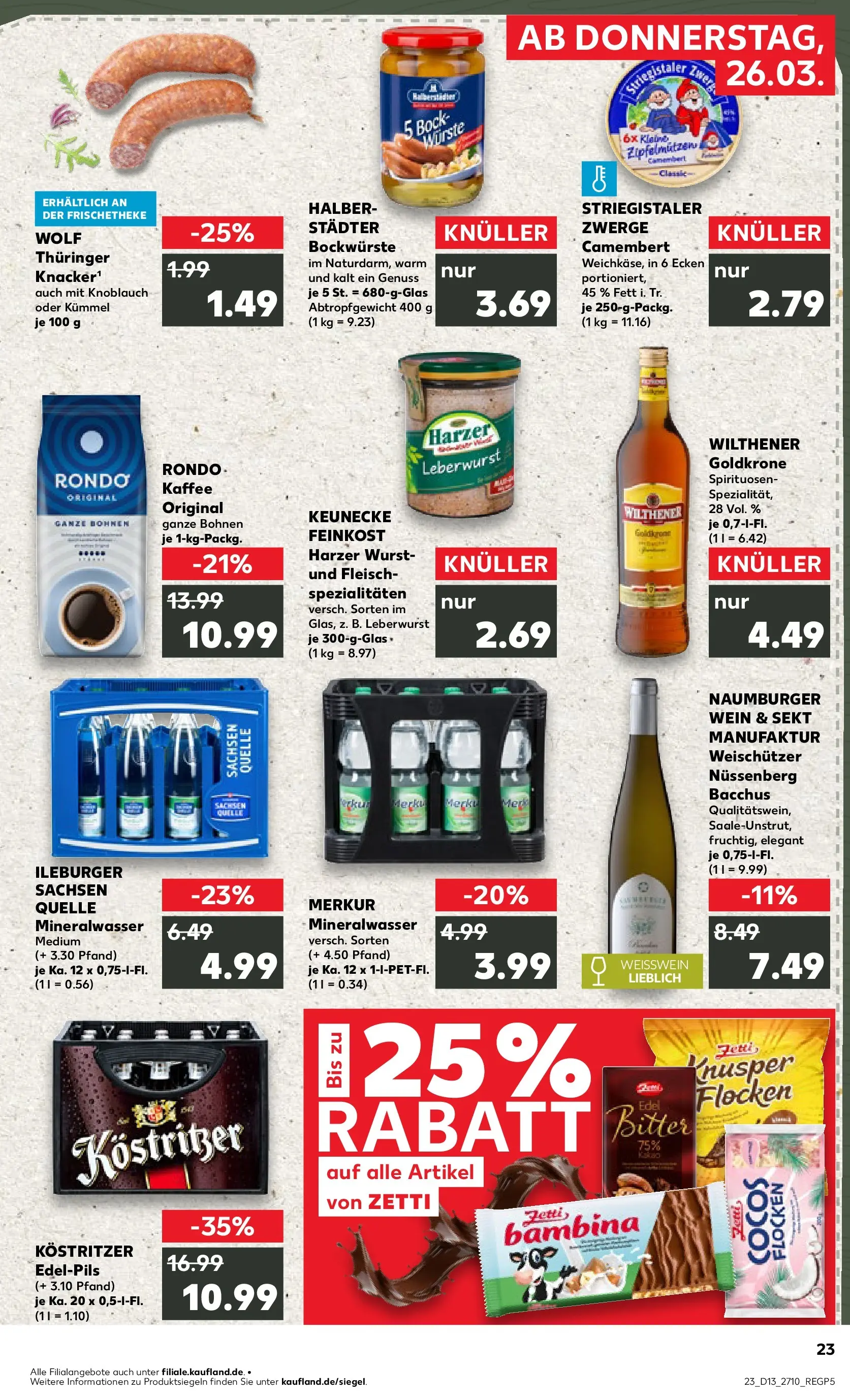 Prospekt Kaufland ab 25.03.2026 » Angebote Online zum Blättern | Seite: 23 | Produkte: Kostritzer, Kaffee, Weißwein, Wurst