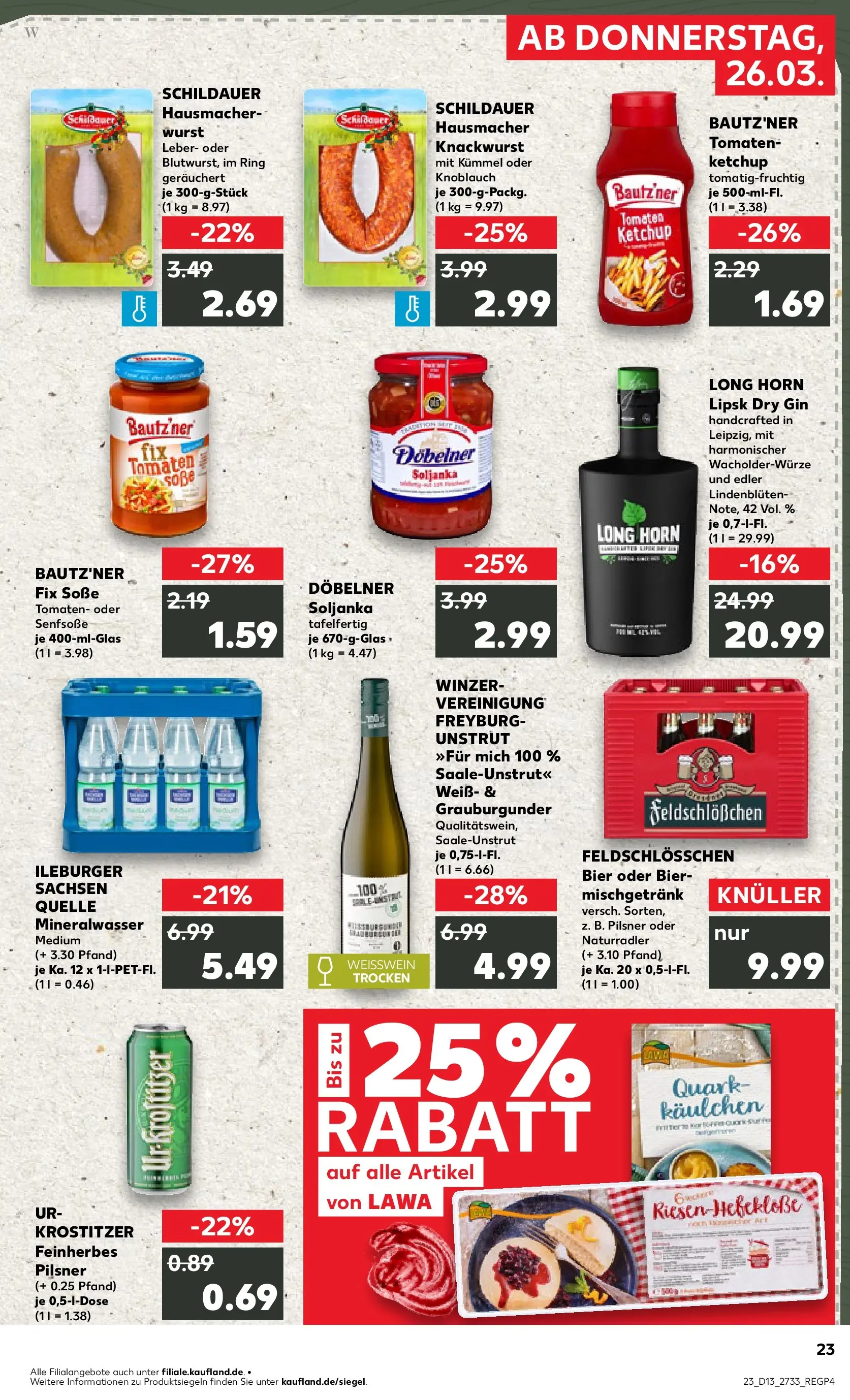 Prospekt Kaufland ab 26.03.2026 » Angebote Online zum Blättern | Seite: 23 | Produkte: Bier, Weißwein, Mineralwasser, Knoblauch