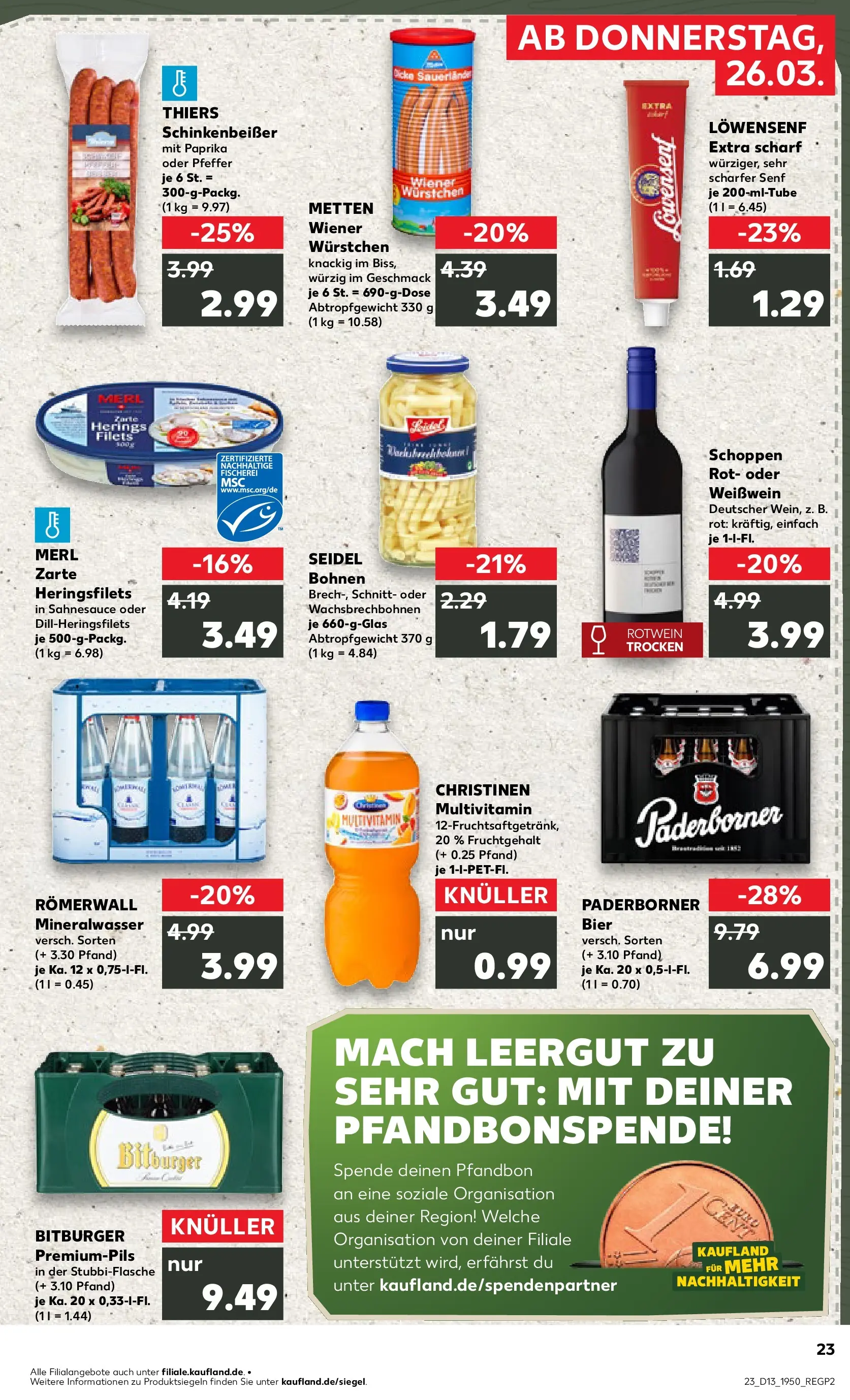 Prospekt Kaufland ab 26.03.2026 » Angebote und Werbung Online | Seite: 23 | Produkte: Wiener wurstchen, Bier, Weißwein, Paprika Prospekt Kaufland ab 26.03.2026 » Angebote Online zum Blättern | Seite: 23 | Produkte: Wiener wurstchen, Bier, Weißwein, Paprika