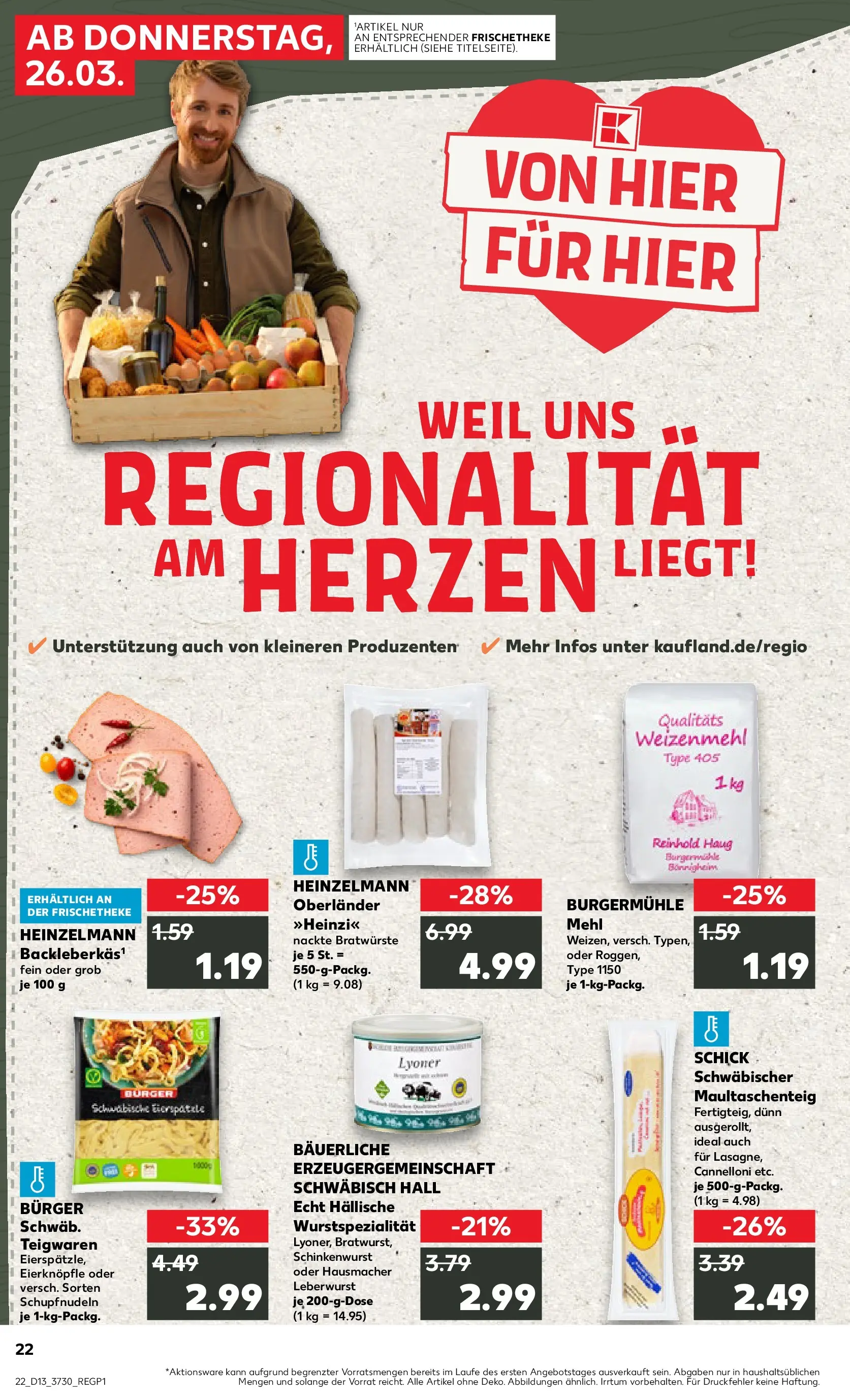 Prospekt Kaufland ab 26.03.2026 » Angebote Online zum Blättern | Seite: 22 | Produkte: Mehl, Burger, Weizenmehl