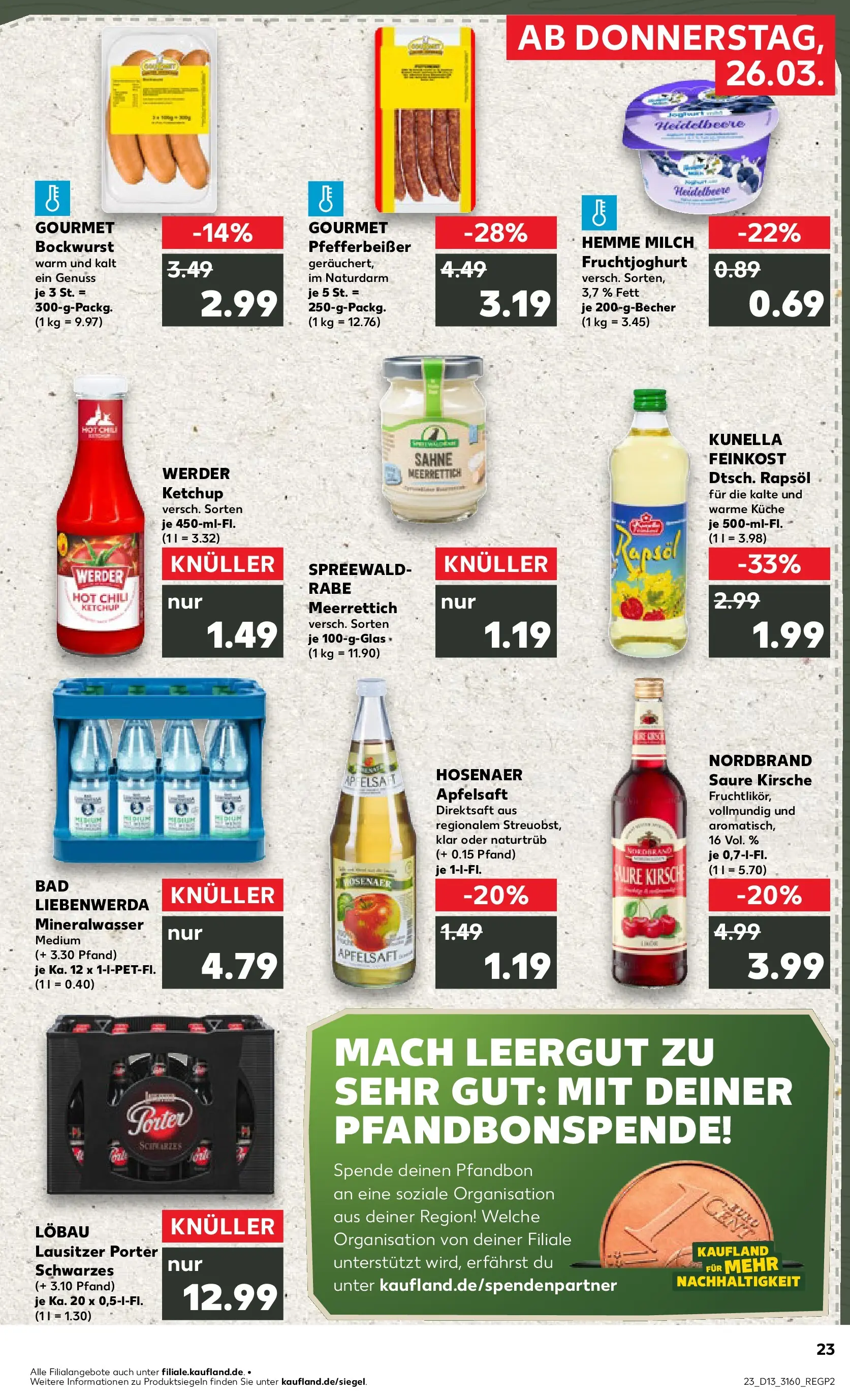 Prospekt Kaufland ab 26.03.2026 » Angebote Online zum Blättern | Seite: 23 | Produkte: Rapsöl, Mineralwasser, Apple, Ketchup