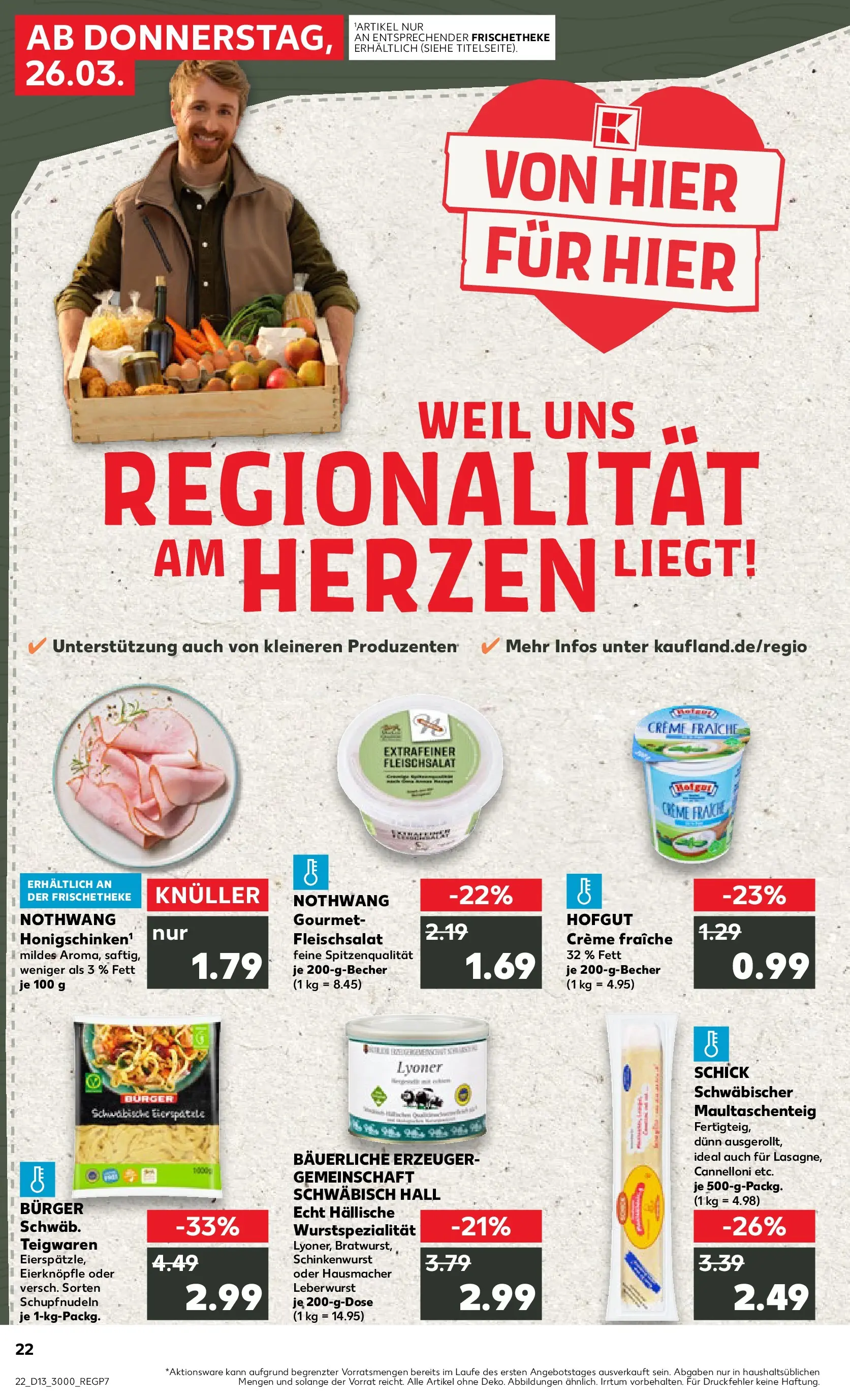 Prospekt Kaufland ab 26.03.2026 » Angebote Online zum Blättern | Seite: 22 | Produkte: Burger, Creme, Pasta