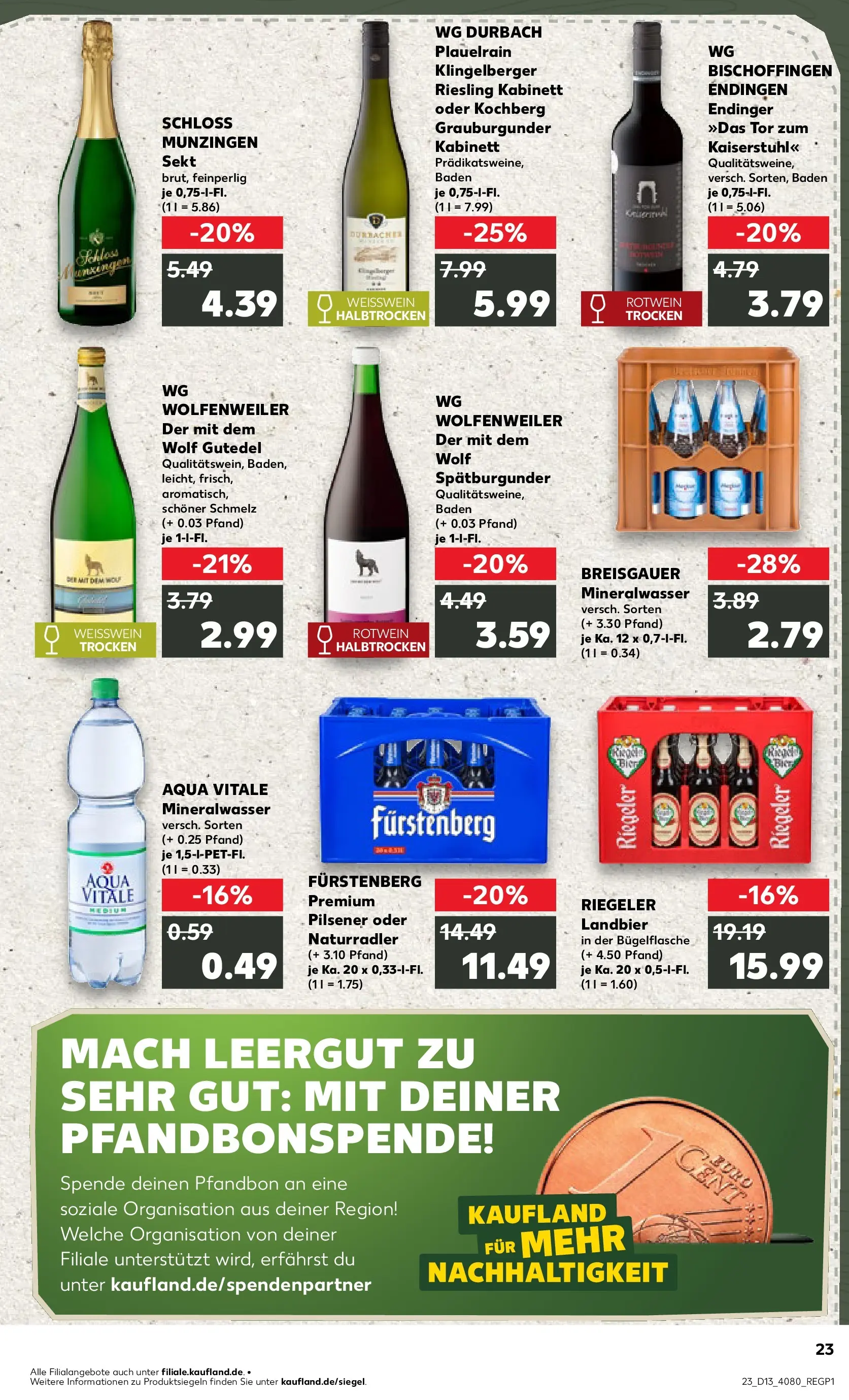 Prospekt Kaufland ab 26.03.2026 » Angebote Online zum Blättern | Seite: 23 | Produkte: Weißwein, Rotwein, Sekt, Mineralwasser