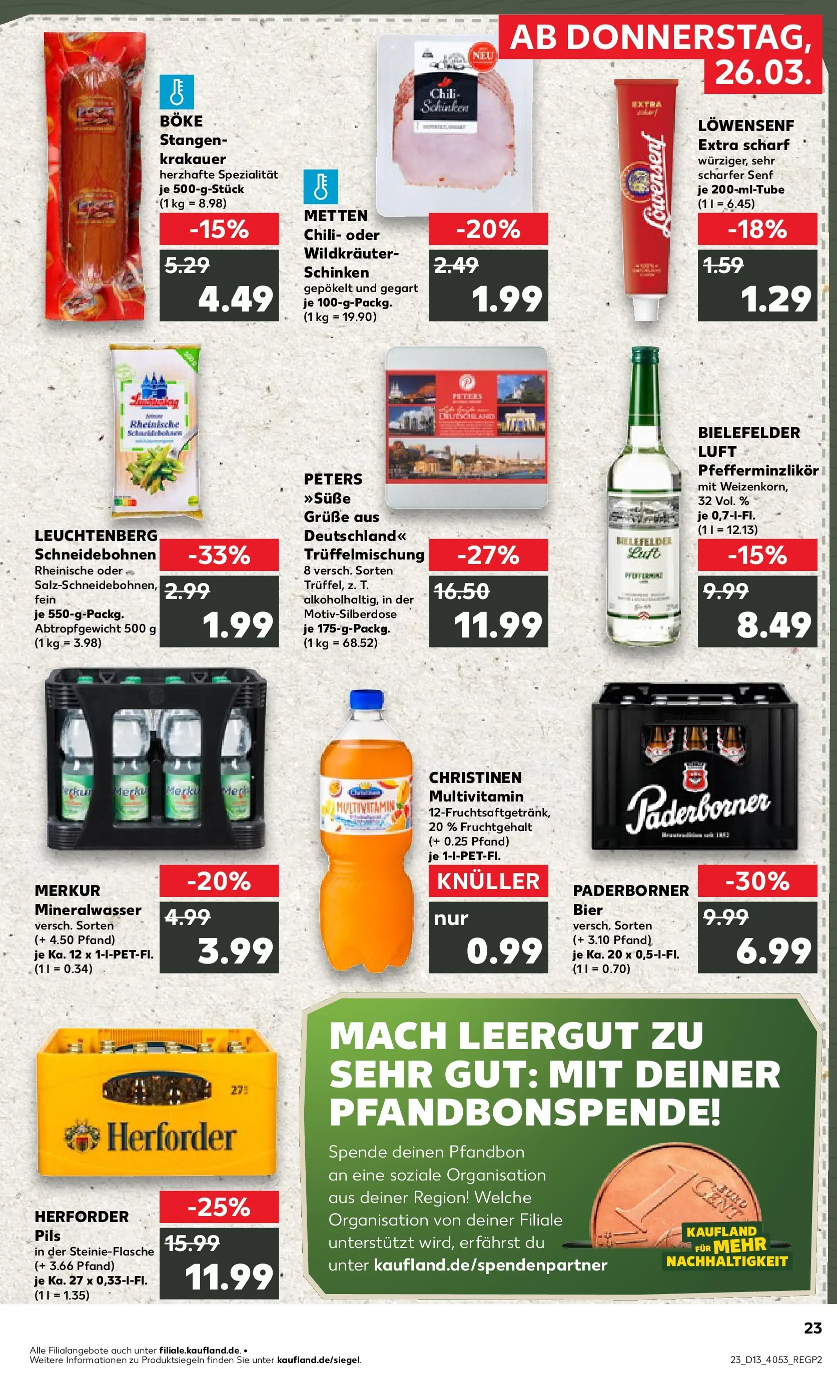Prospekt Kaufland ab 26.03.2026 » Angebote und Werbung Online | Seite: 23 | Produkte: Bier, Pils, Chili, Schinken Prospekt Kaufland ab 26.03.2026 » Angebote Online zum Blättern | Seite: 23 | Produkte: Bier, Pils, Chili, Schinken