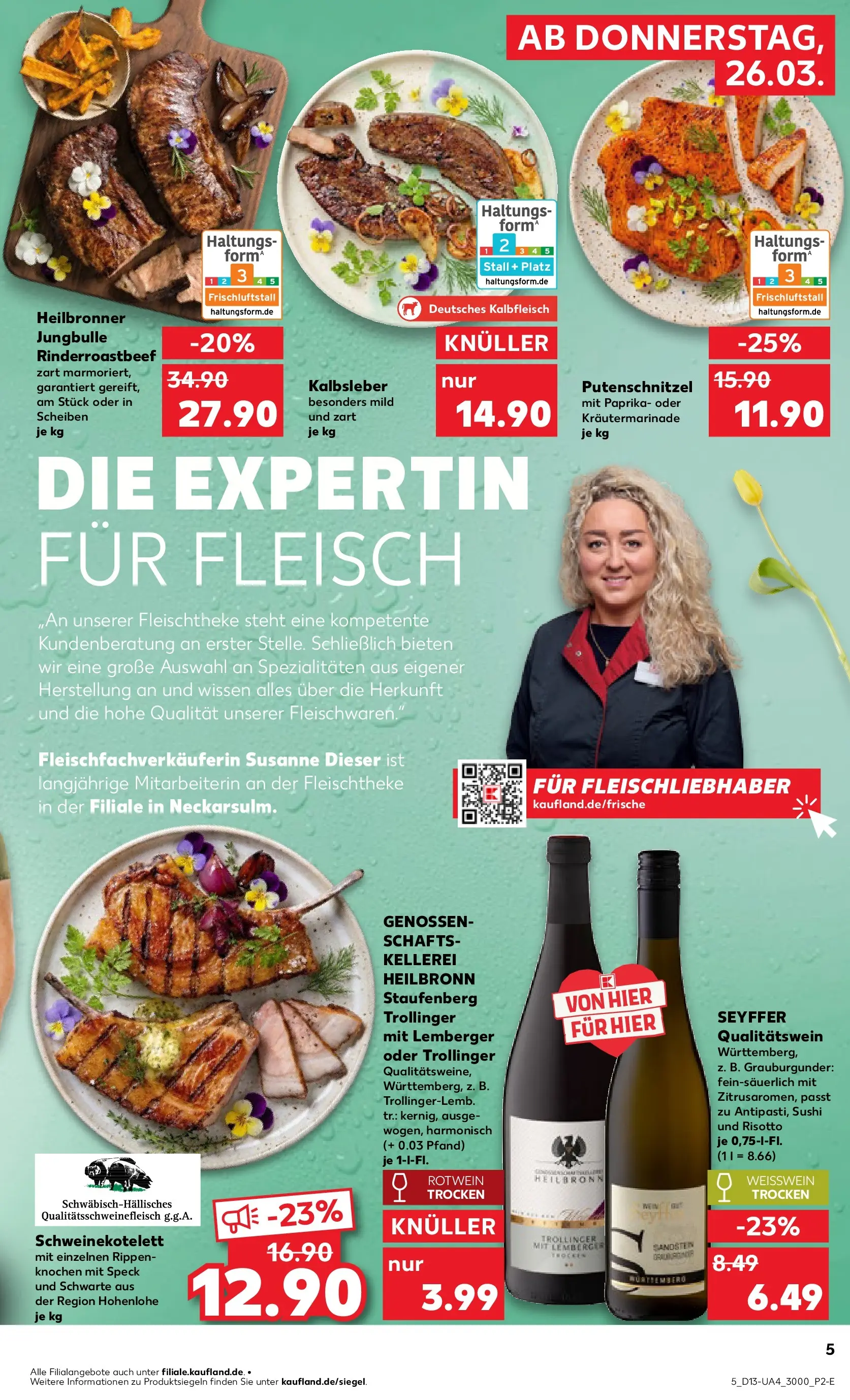 Prospekt Kaufland ab 26.03.2026 » Angebote Online zum Blättern | Seite: 73 | Produkte: Weißwein, Kalbsleber, Putenschnitzel, Fleisch