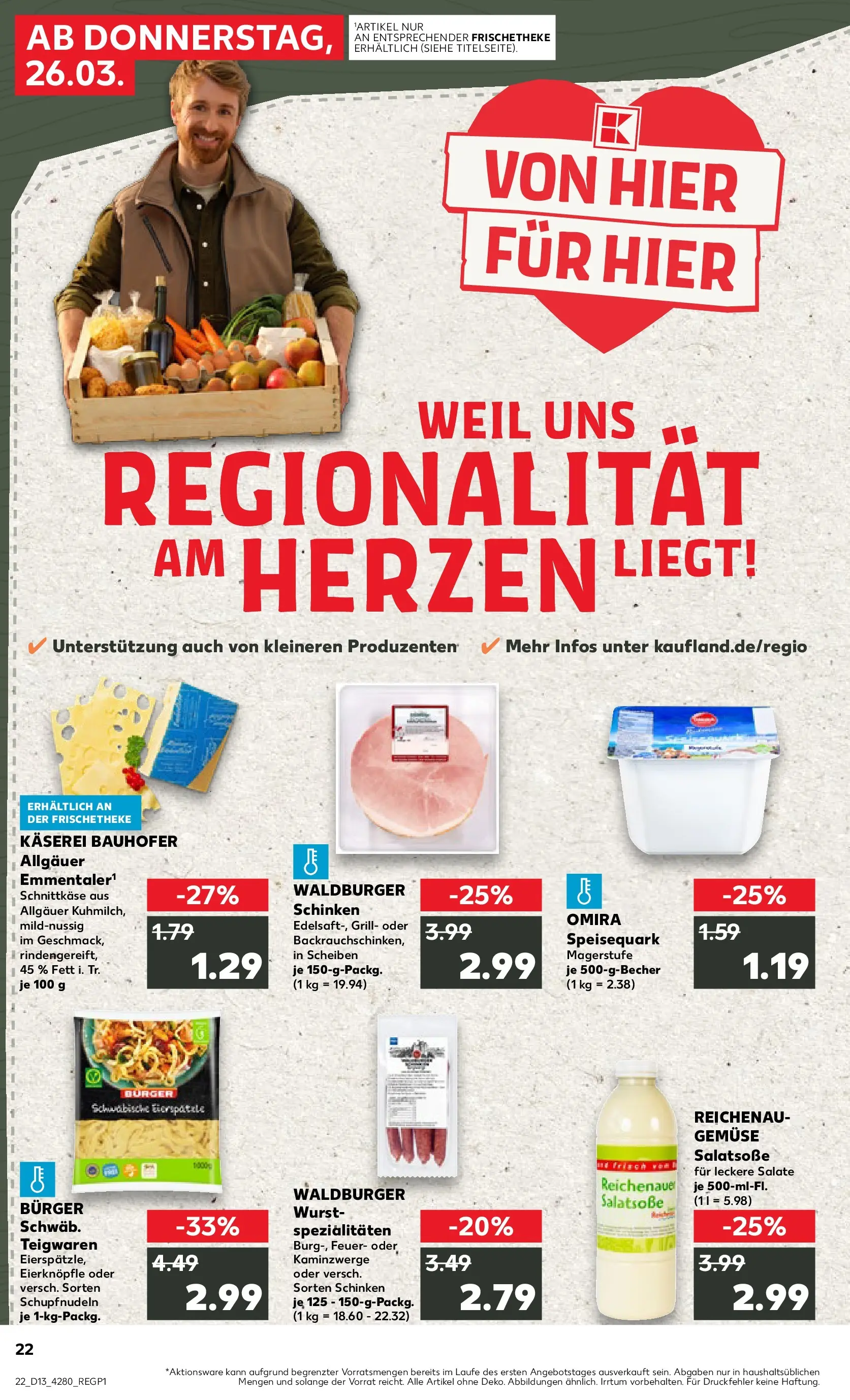 Prospekt Kaufland ab 26.03.2026 » Angebote Online zum Blättern | Seite: 22 | Produkte: Dressing, Gemüse, Schinken, Speisequark