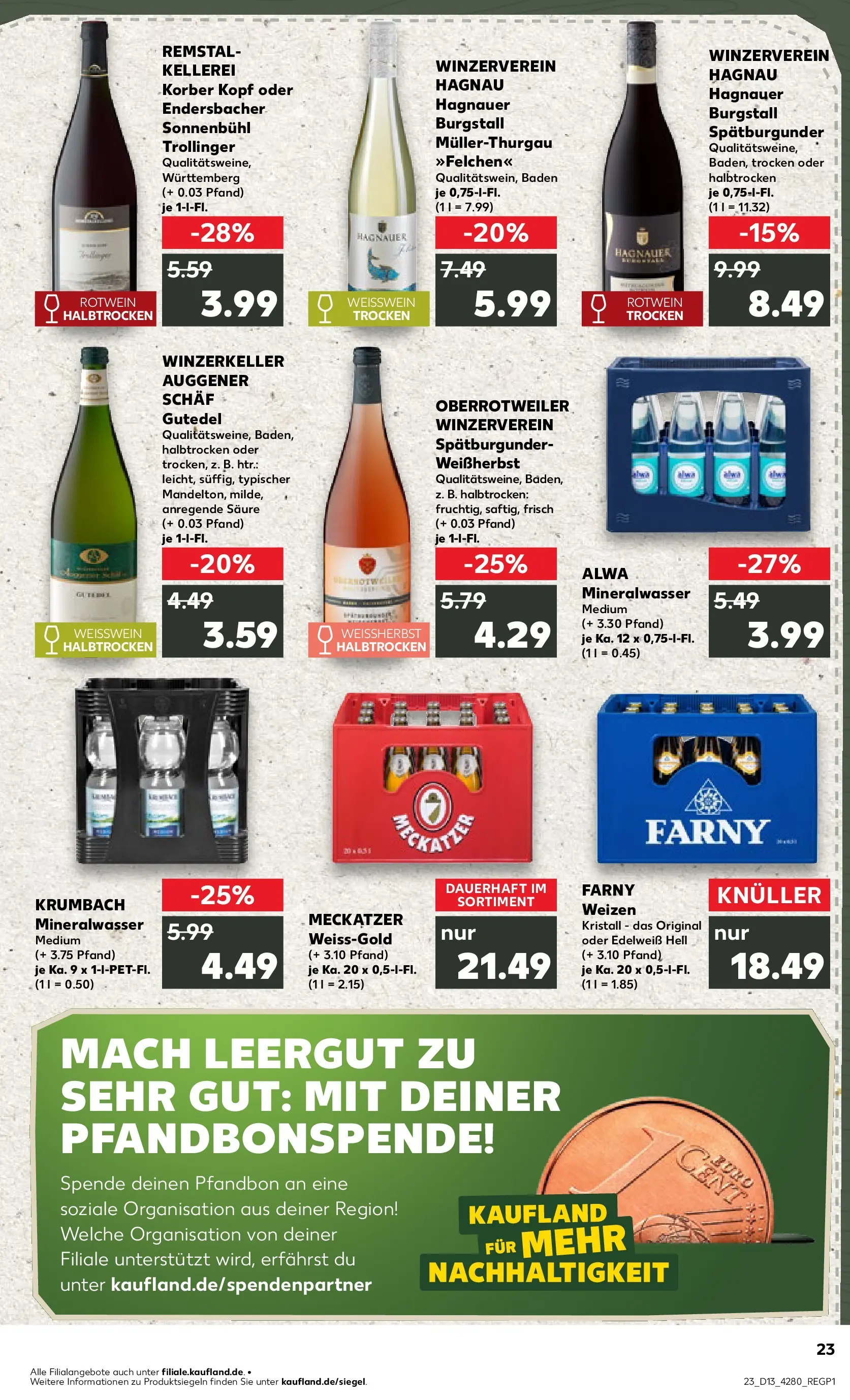 Prospekt Kaufland ab 26.03.2026 » Angebote Online zum Blättern | Seite: 23 | Produkte: Weißwein, Rotwein, Mineralwasser