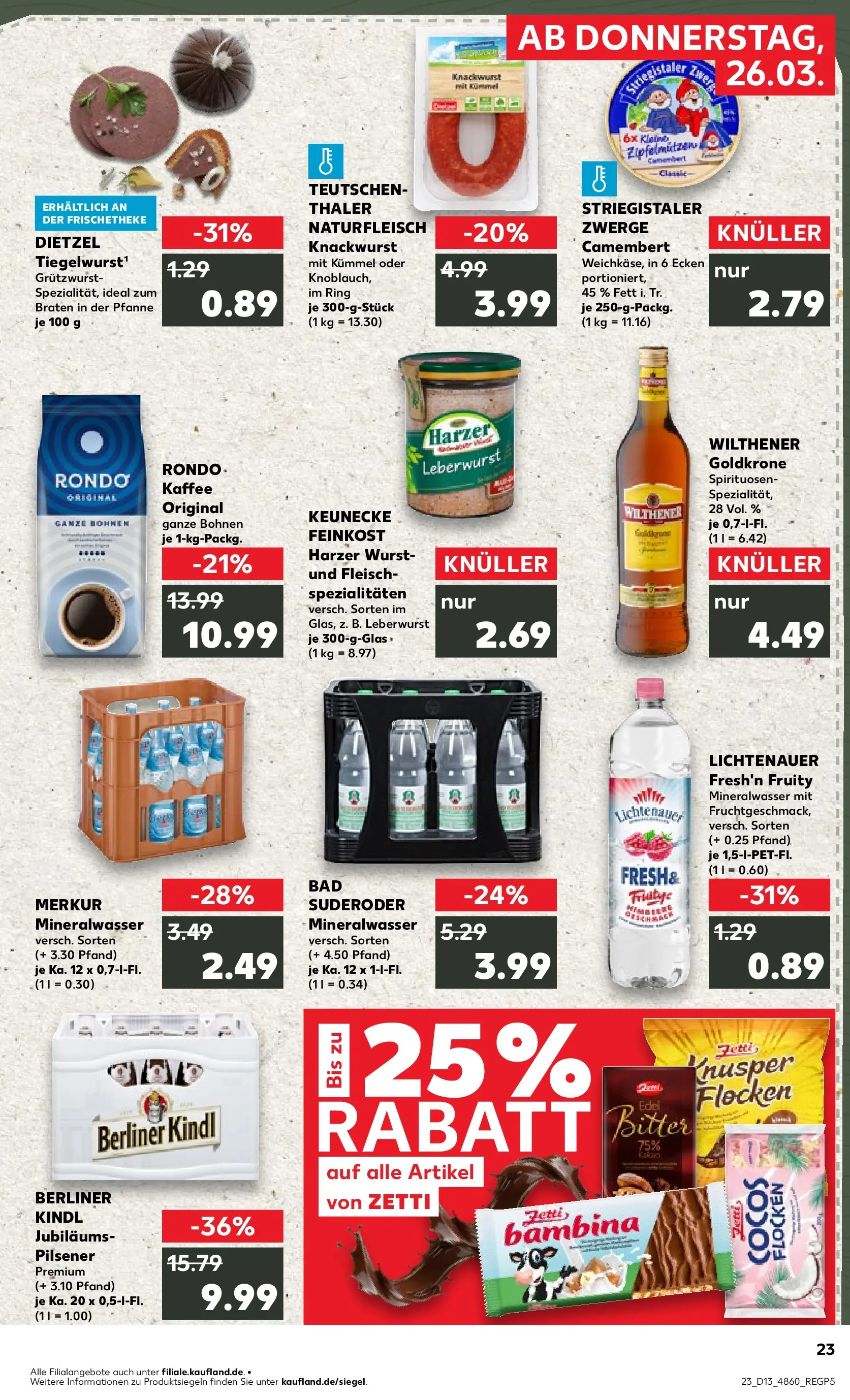 Prospekt Kaufland ab 26.03.2026 » Angebote Online zum Blättern | Seite: 23 | Produkte: Wilthener, Mineralwasser, Fleisch, Flocken
