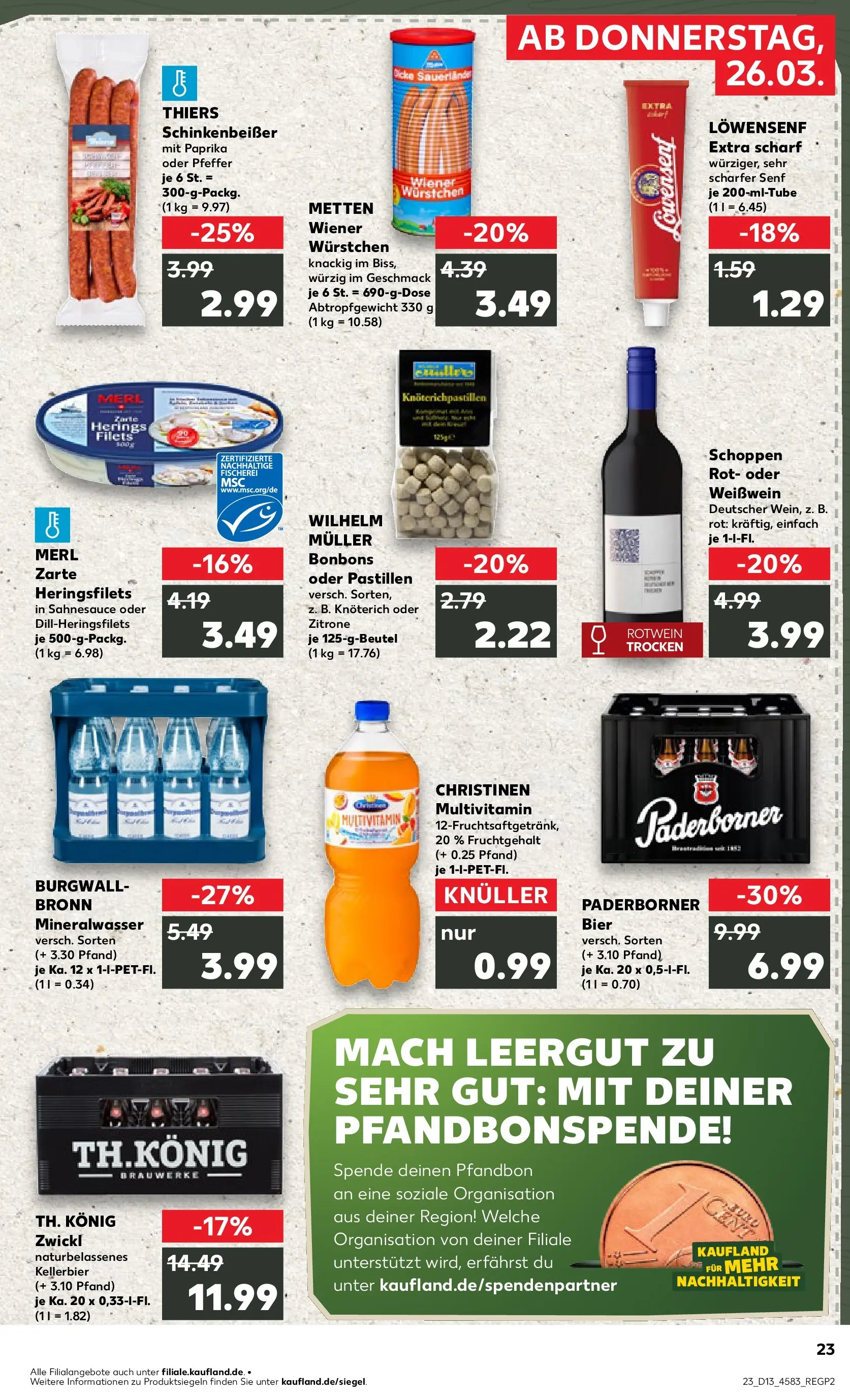 Prospekt Kaufland ab 26.03.2026 » Angebote Online zum Blättern | Seite: 23 | Produkte: Wiener wurstchen, Bier, Mineralwasser, Paprika