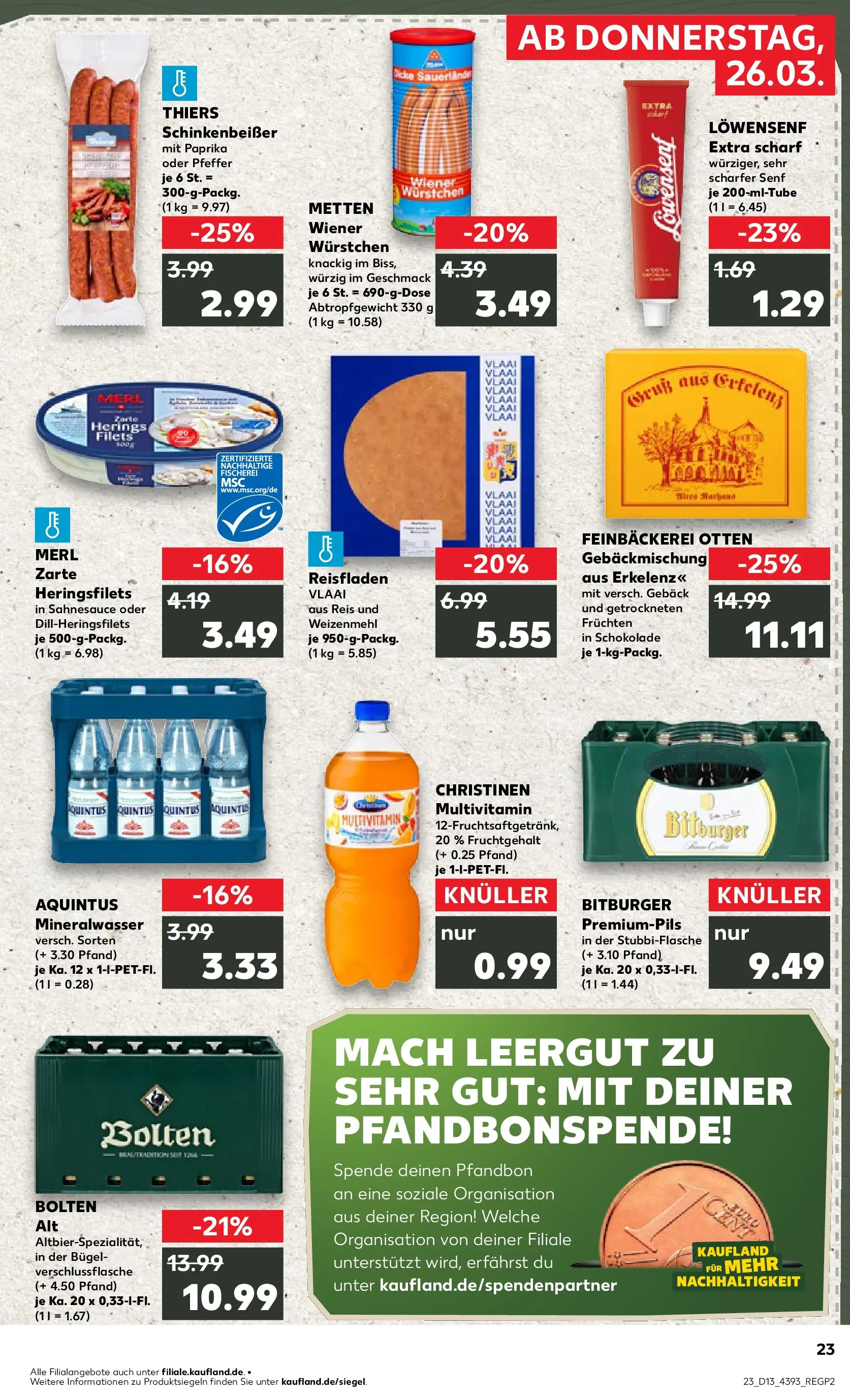 Prospekt Kaufland ab 26.03.2026 » Angebote Online zum Blättern | Seite: 23 | Produkte: Bitburger, Schokolade, Weizenmehl, Pfeffer
