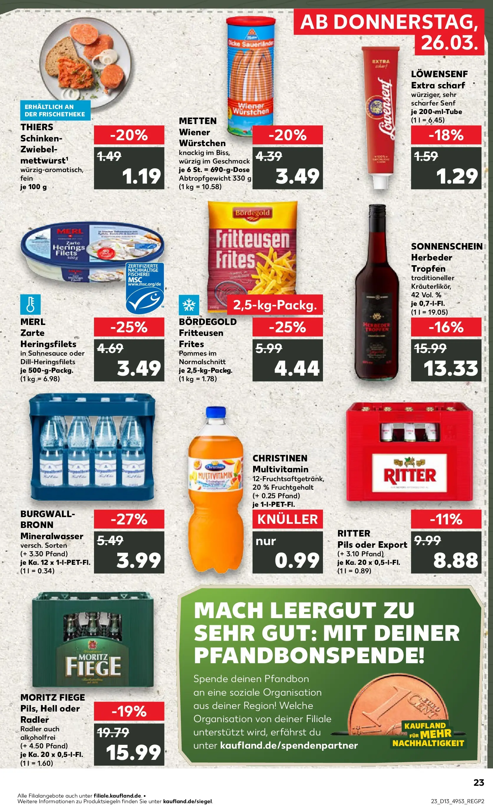 Prospekt Kaufland ab 26.03.2026 » Angebote Online zum Blättern | Seite: 23 | Produkte: Wiener wurstchen, Pommes, Mineralwasser, Schinken
