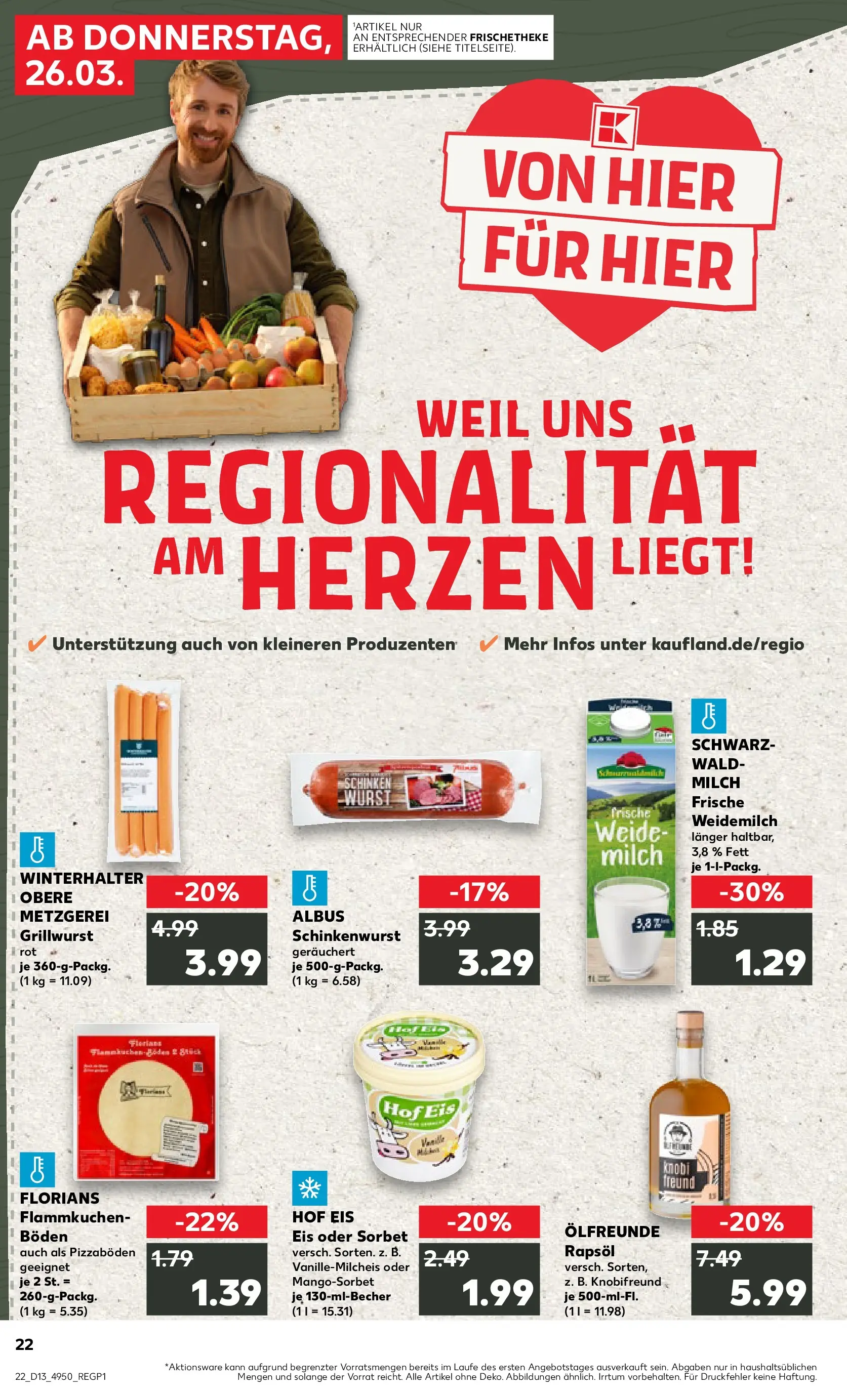 Prospekt Kaufland ab 26.03.2026 » Angebote Online zum Blättern | Seite: 22 | Produkte: Milch, Rapsöl, Pizza, Eis
