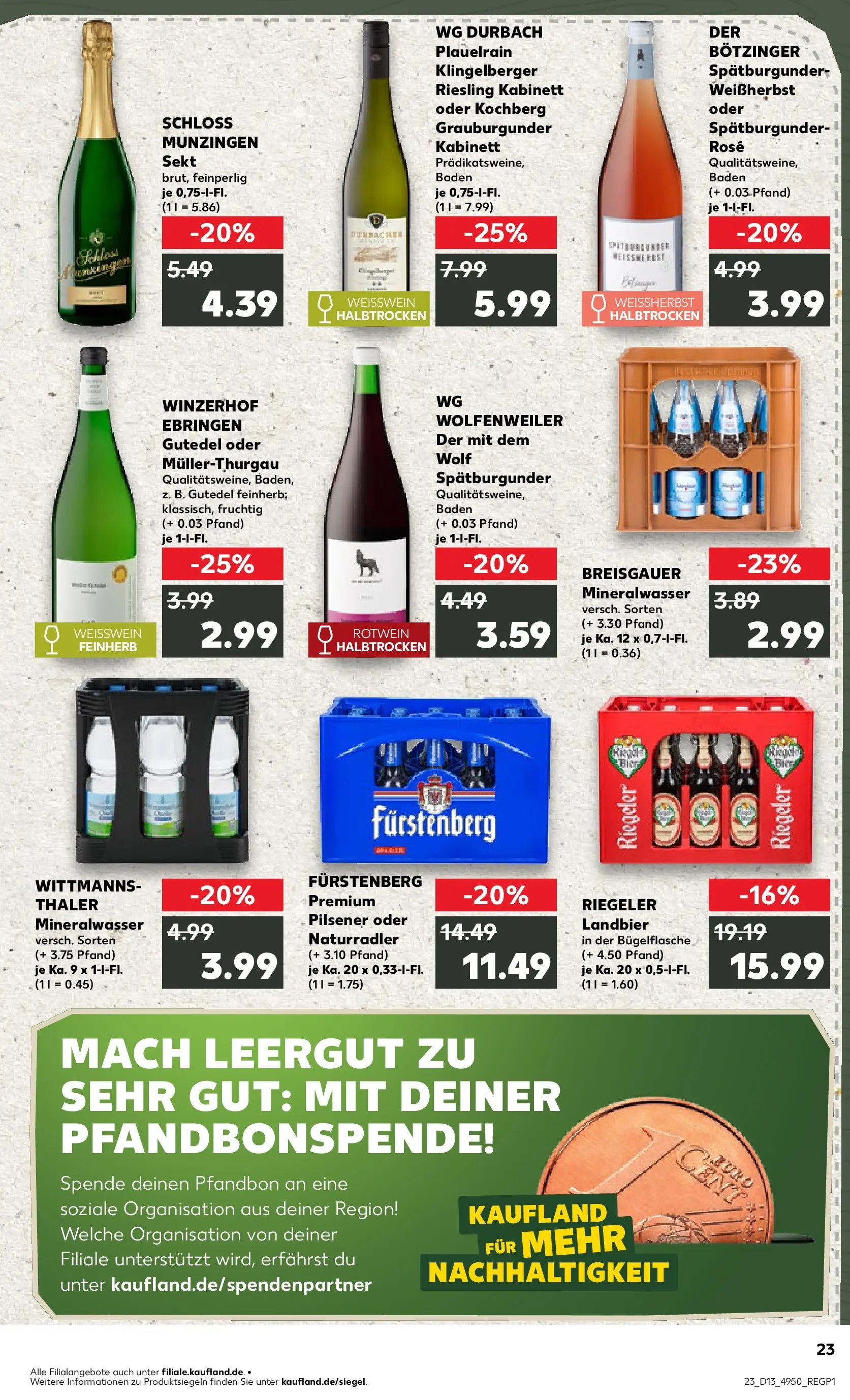 Prospekt Kaufland ab 26.03.2026 » Angebote Online zum Blättern | Seite: 23 | Produkte: Weißwein, Rotwein, Sekt, Mineralwasser