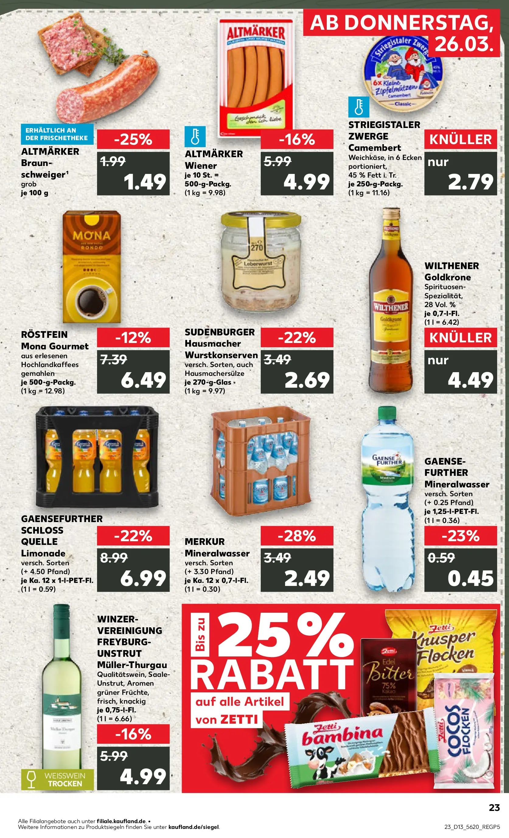 Prospekt Kaufland ab 26.03.2026 » Angebote Online zum Blättern | Seite: 23 | Produkte: Wilthener, Weißwein, Limonade, Mineralwasser