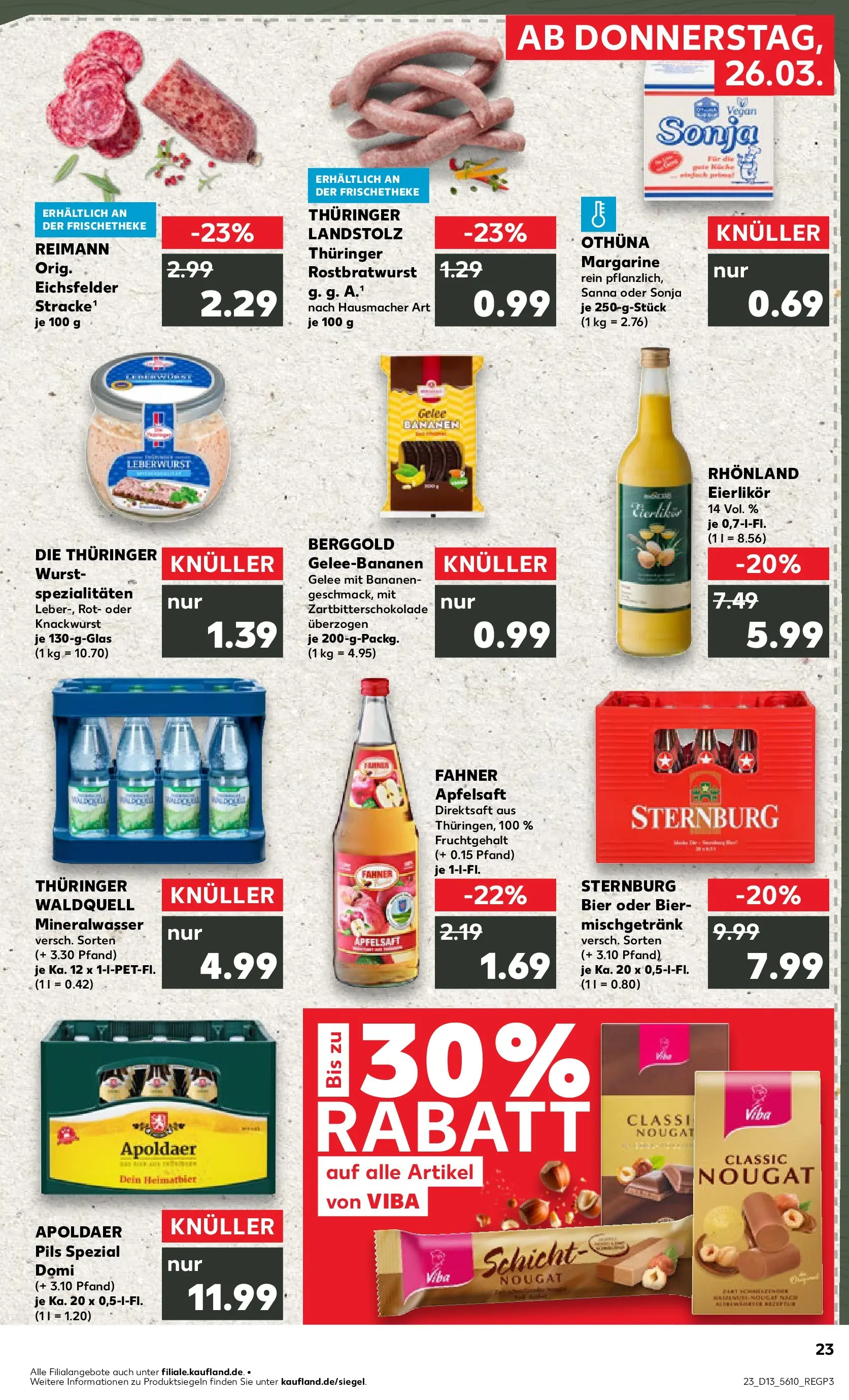 Prospekt Kaufland ab 26.03.2026 » Angebote Online zum Blättern | Seite: 23 | Produkte: Margarine, Bier, Mineralwasser, Wurst