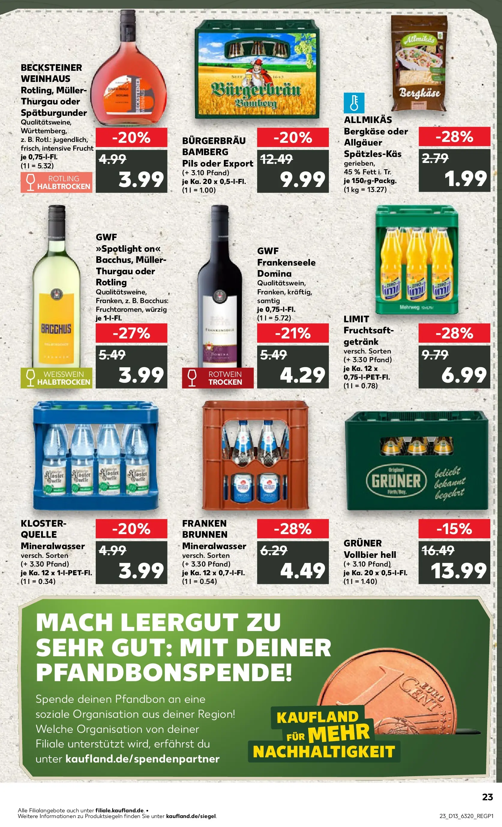 Prospekt Kaufland ab 25.03.2026 » Angebote Online zum Blättern | Seite: 23 | Produkte: Weißwein, Rotwein, Mineralwasser, Fruchtsaft