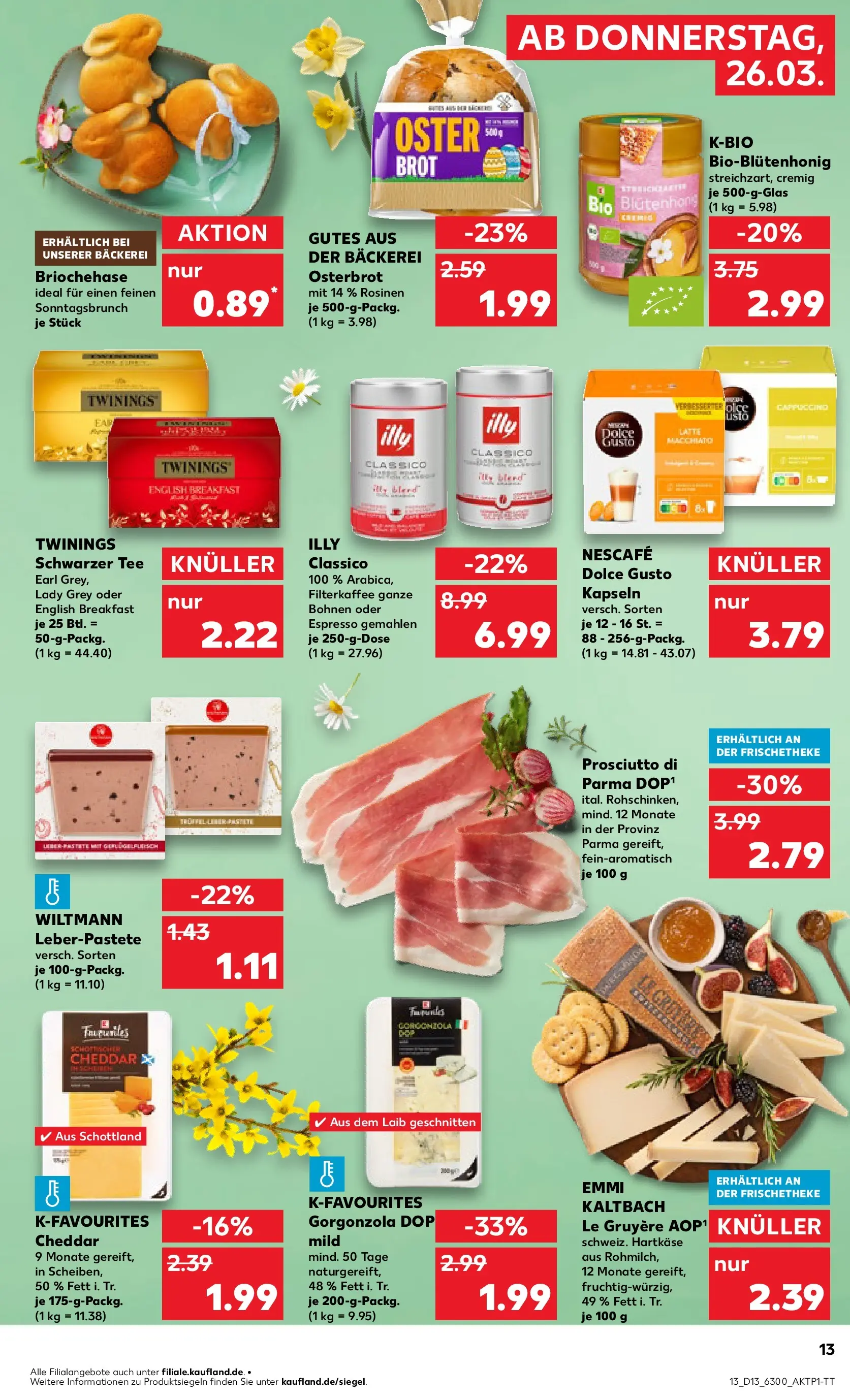 Prospekt Kaufland ab 26.03.2026 » Angebote Online zum Blättern | Seite: 13 | Produkte: Bäckerei, Rosinen, Tee, Dolce gusto