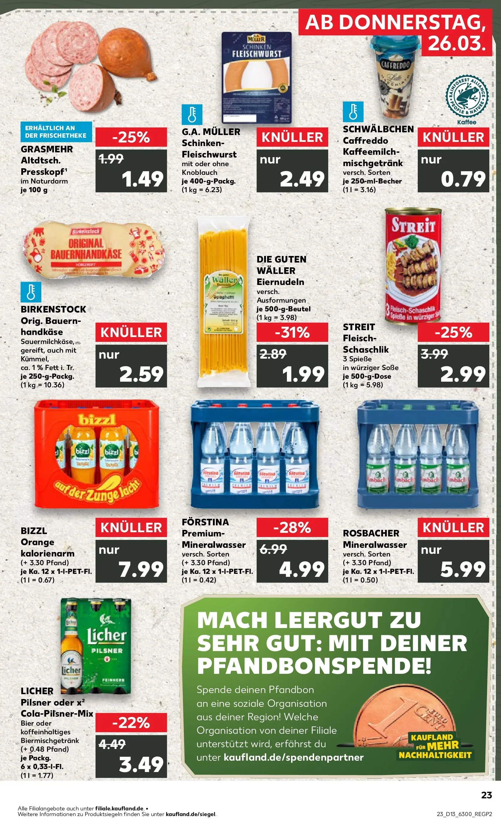 Prospekt Kaufland ab 26.03.2026 » Angebote Online zum Blättern | Seite: 23 | Produkte: Kaffee, Bier, Spieße, Soße