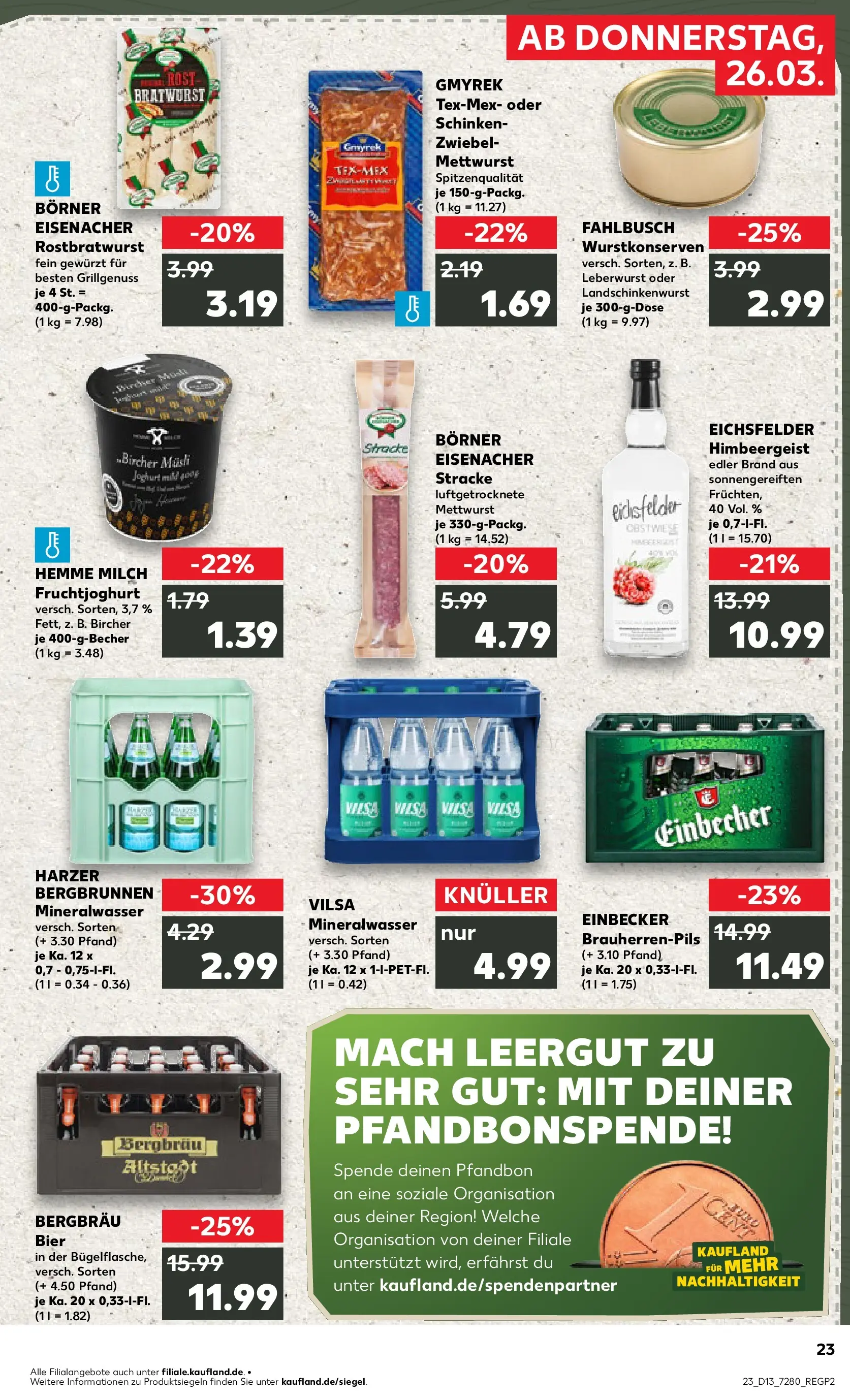 Prospekt Kaufland ab 25.03.2026 » Angebote Online zum Blättern | Seite: 23 | Produkte: Milch, Bier, Fruchtjoghurt, Schinken